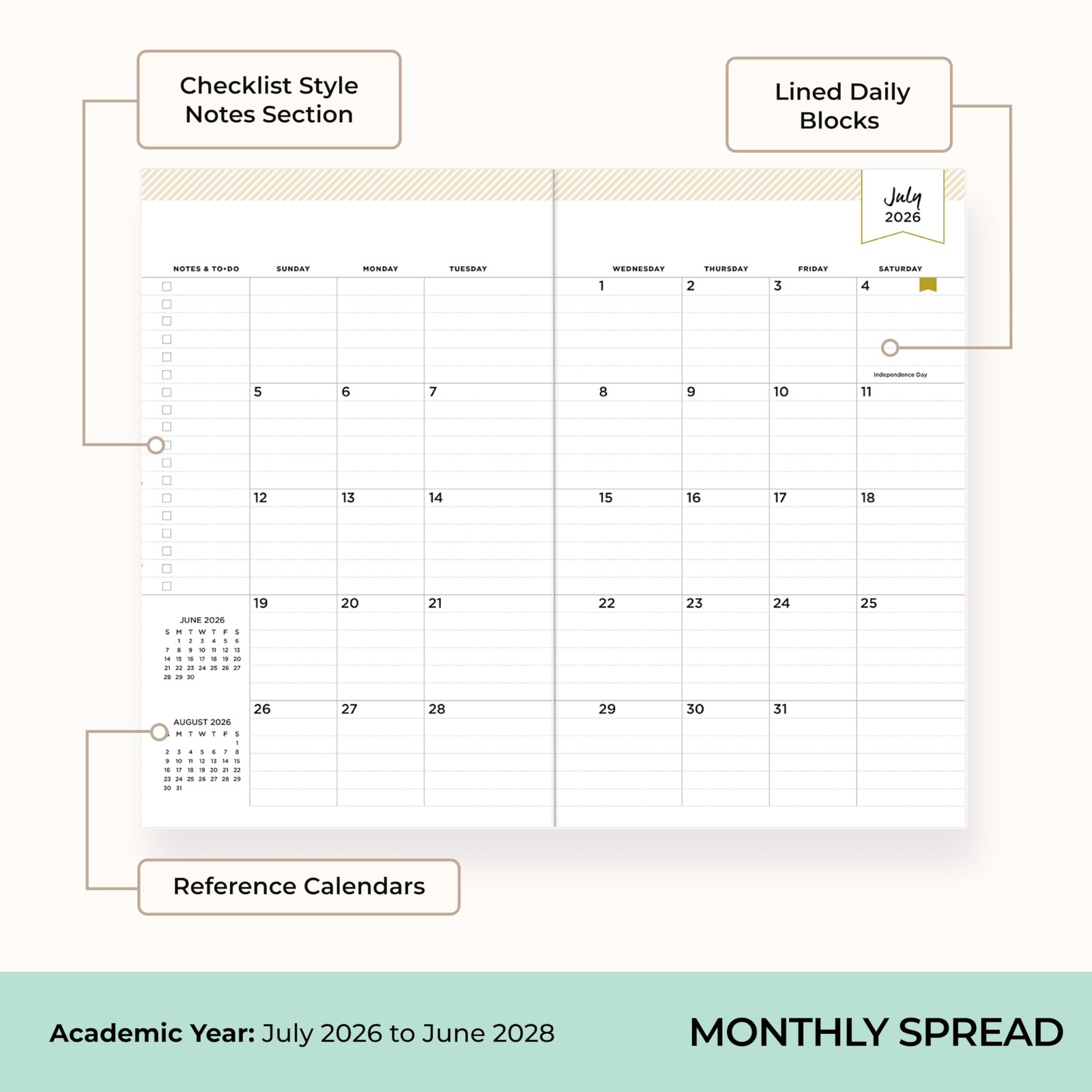 Blue Sky Day Designer 2026-2028 Monthly Academic Year 24 Month Planner Calend…