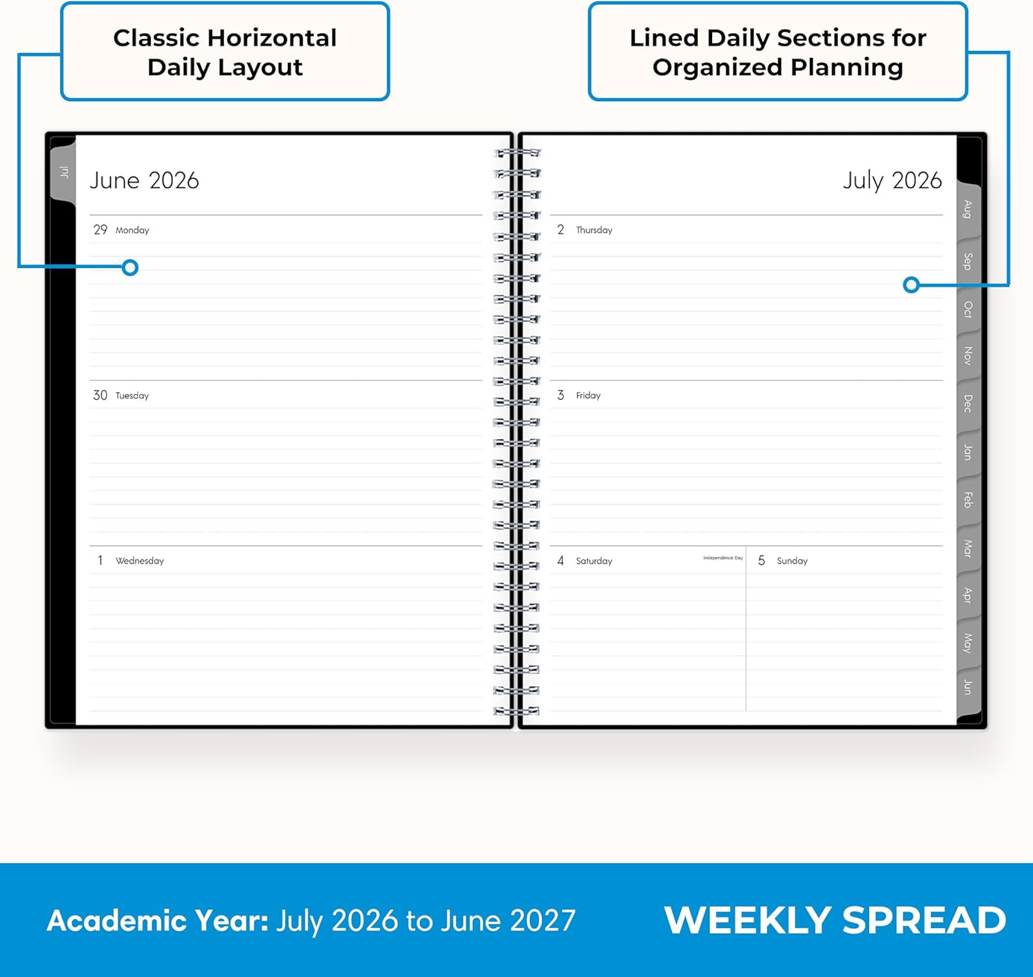 Weekly and Monthly Academic Year Planner Calendar, July – June, 8″ X 10.875″, Fl