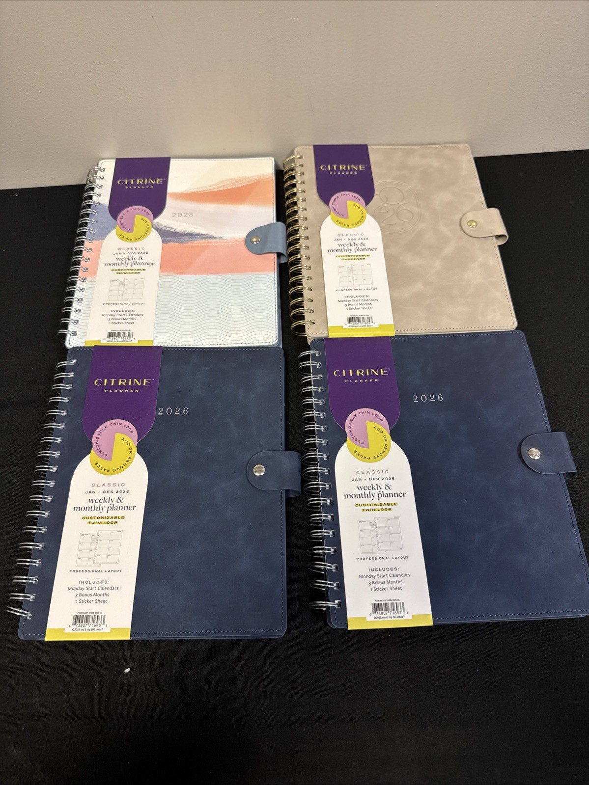 4X Citrine 2026 Calendar Planner Weekly Faux Leather / Suede Cover New