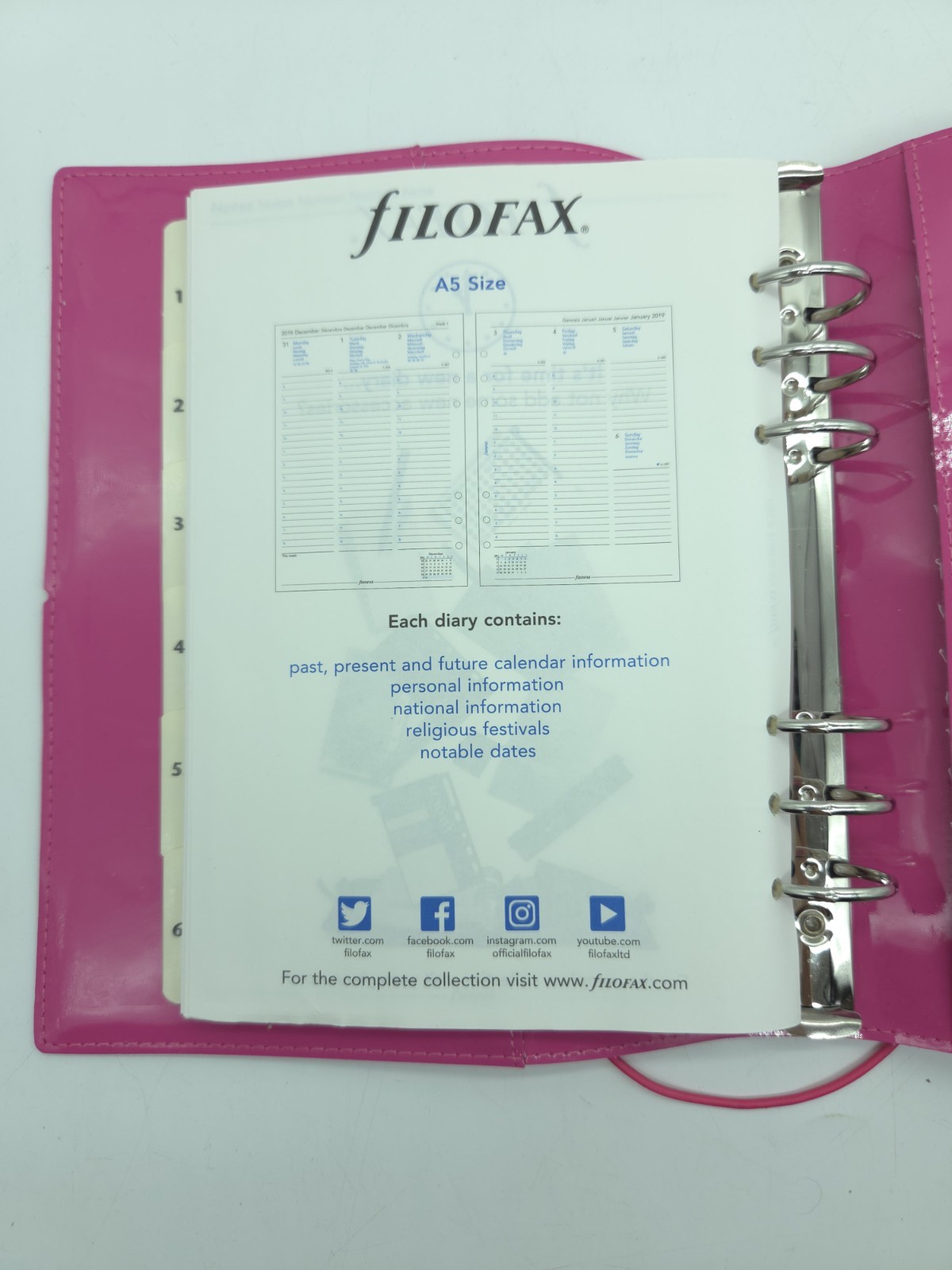 Filofax Domino Soft Patent A5 Organizer Hot Pink Planner
