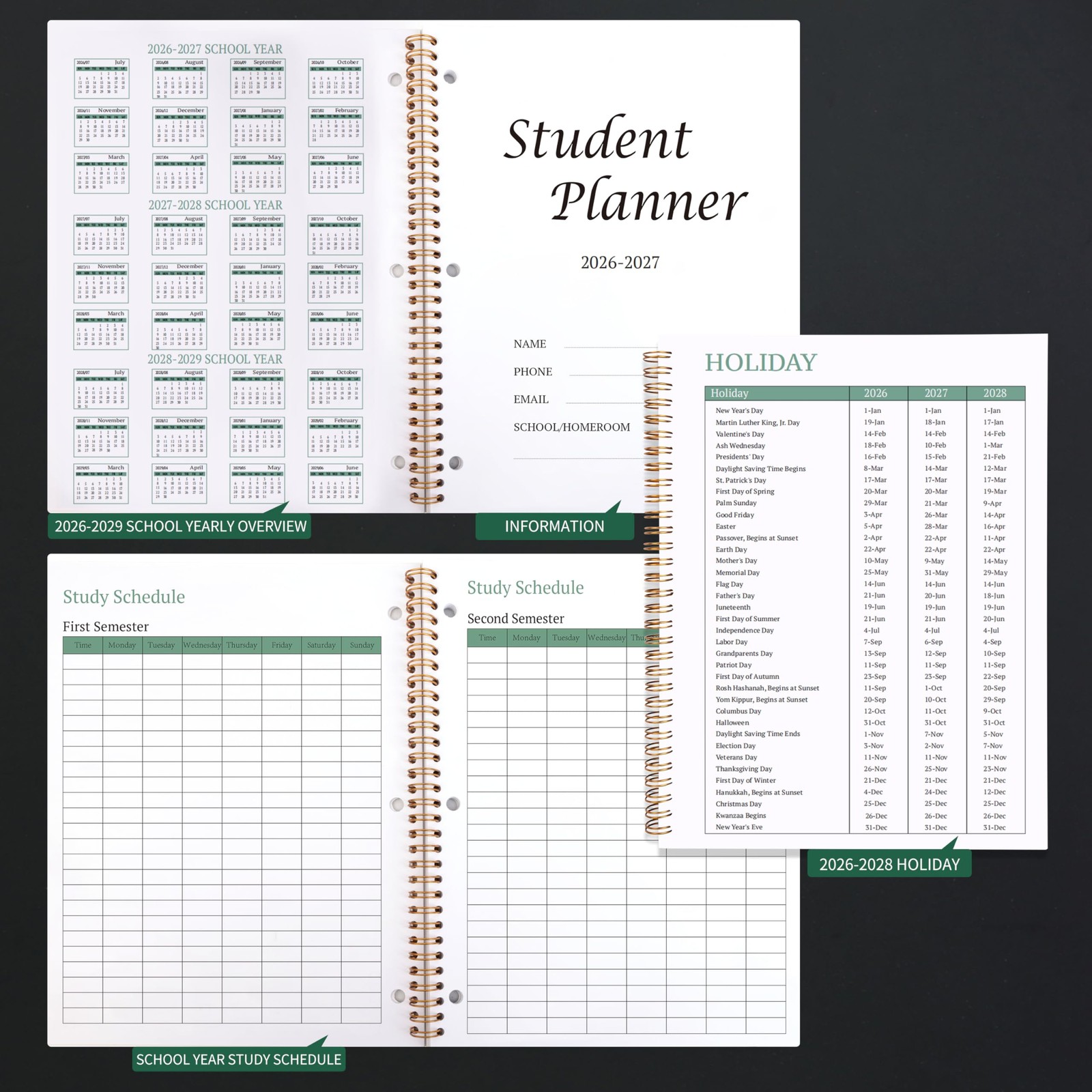 Student Planner 2026-2027 Monthly & 10.7″ x 8.2″ x 0.5″ inches, Black B