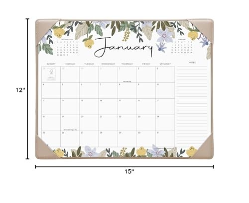 Cabbrix Desk Calendar 2026 with Desktop Mat, Floral Pad