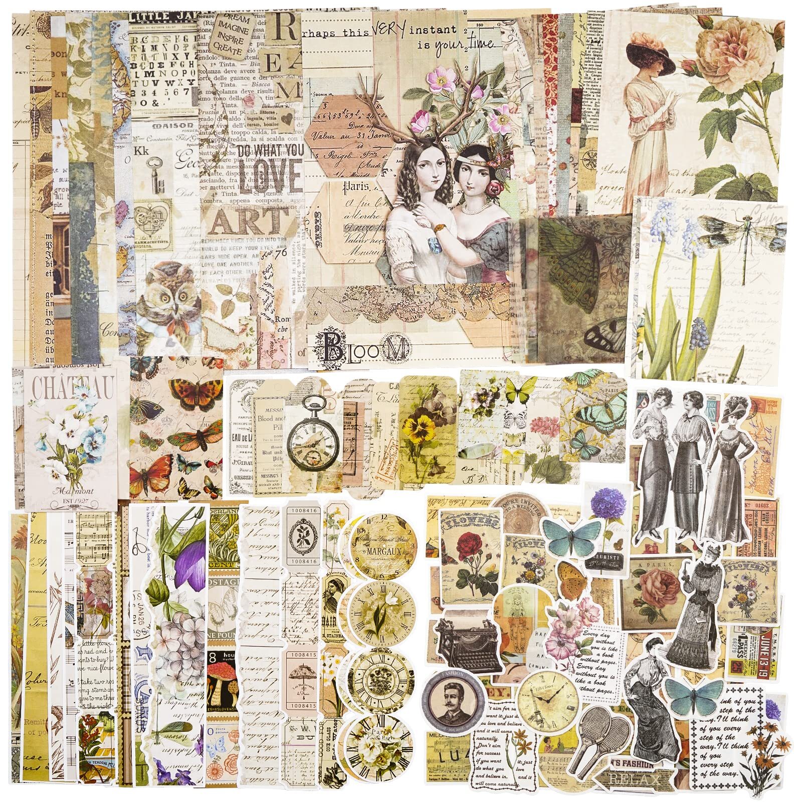 100 Pcs Vintage Journaling Scrapbooking Supplies for Junk Journal Planners