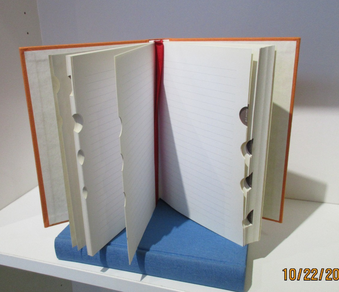 Notebook 6×8″ Lined Pages w Tabs Fabric Cover Hardcover Graphic Image Orange