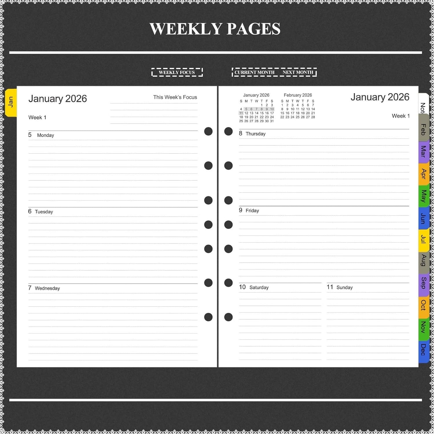 Tiankool 2026 Planner Refill for A5 7-Ring Binder,Weekly & Monthly Planner Inser