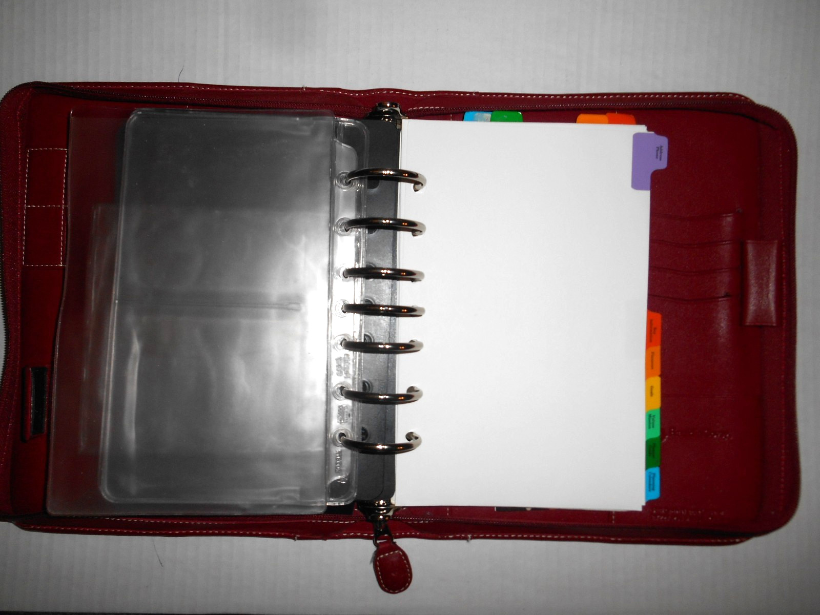 Vtg FRANKLIN Quest Covey RED Full Grain Leather 7 Ring Planner 8.5×10″ Full Zip