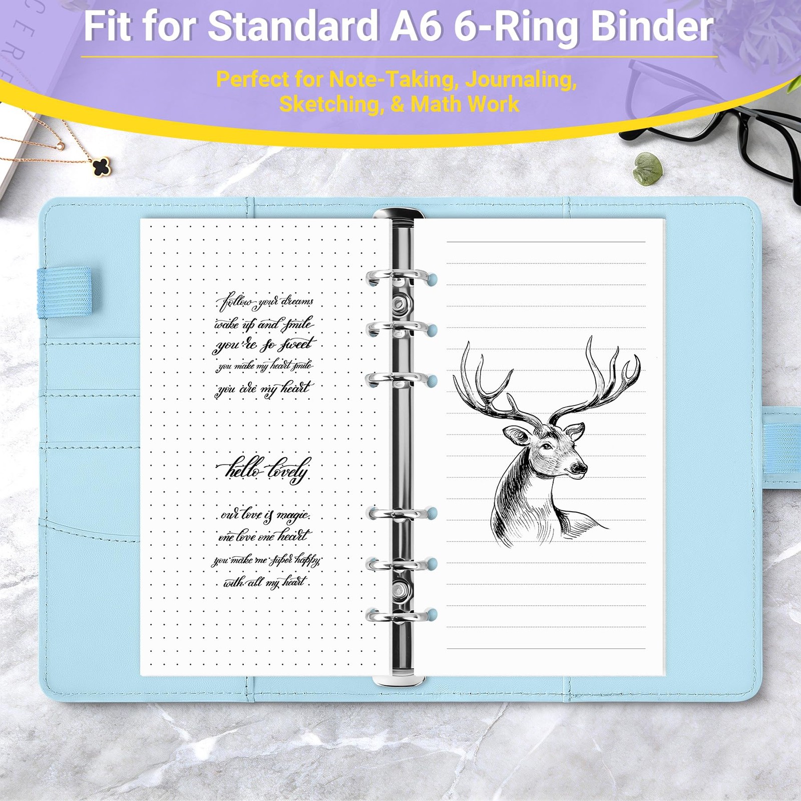 Antner A6 Planner Inserts 6-Hole Lined/Dotted/Grid Refill Paper for A6 6-Ring…