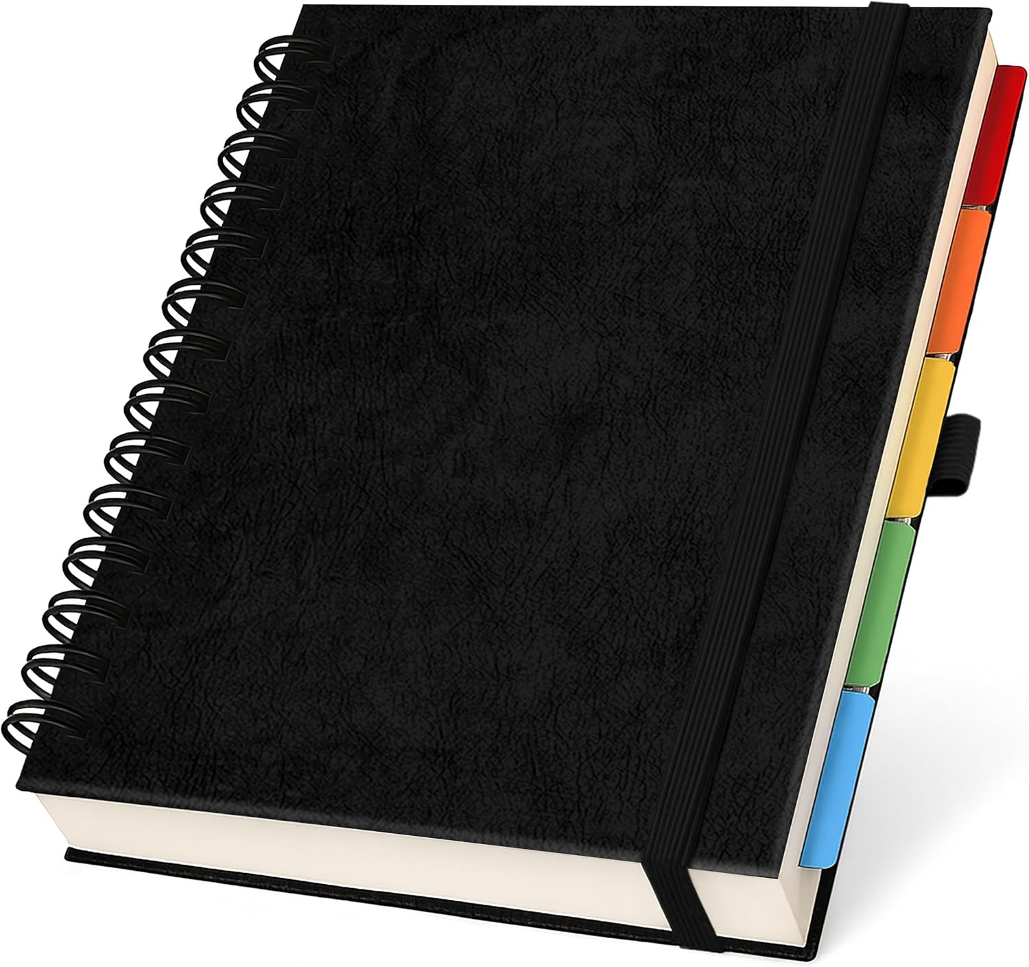 Hardcover Leather Lined Spiral Notebook 8×10″ with Removable Dividers – Black –