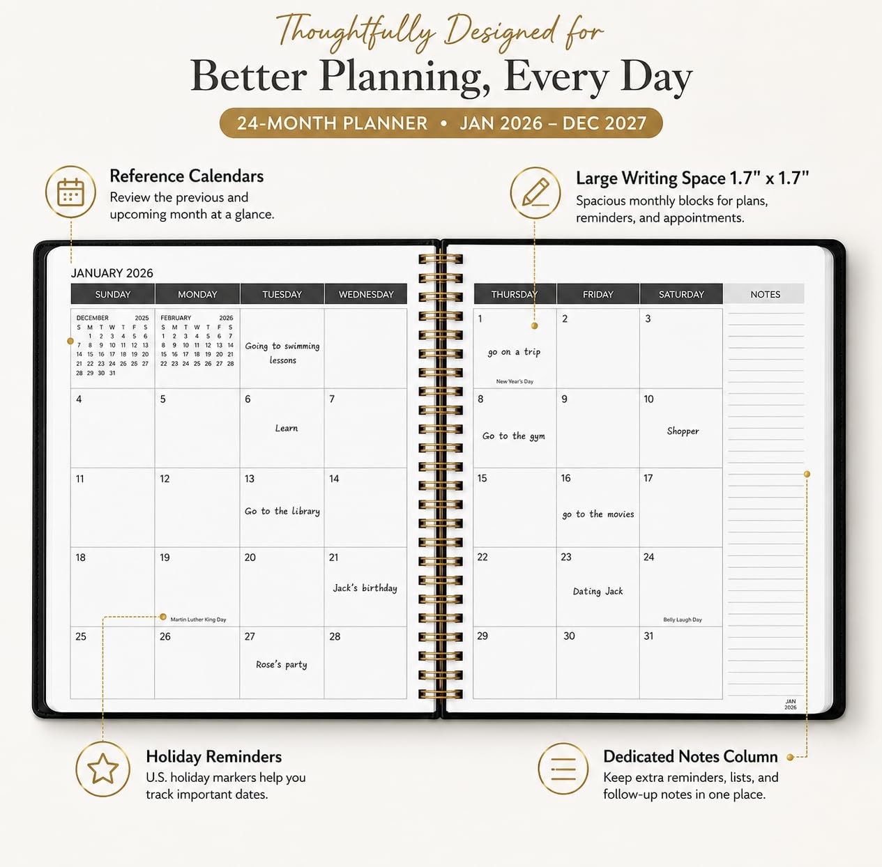 Monthly Calendar Planner 2026-2027,8.5″ X 11″ A4 (Jan 2026 – Dec 2027), Black