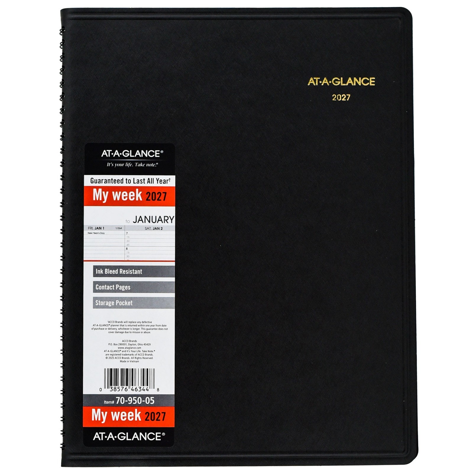 2026 At-A-Glance 70-950-05 Weekly Appointment Book, 8-1/4 x 11″, Black Cover