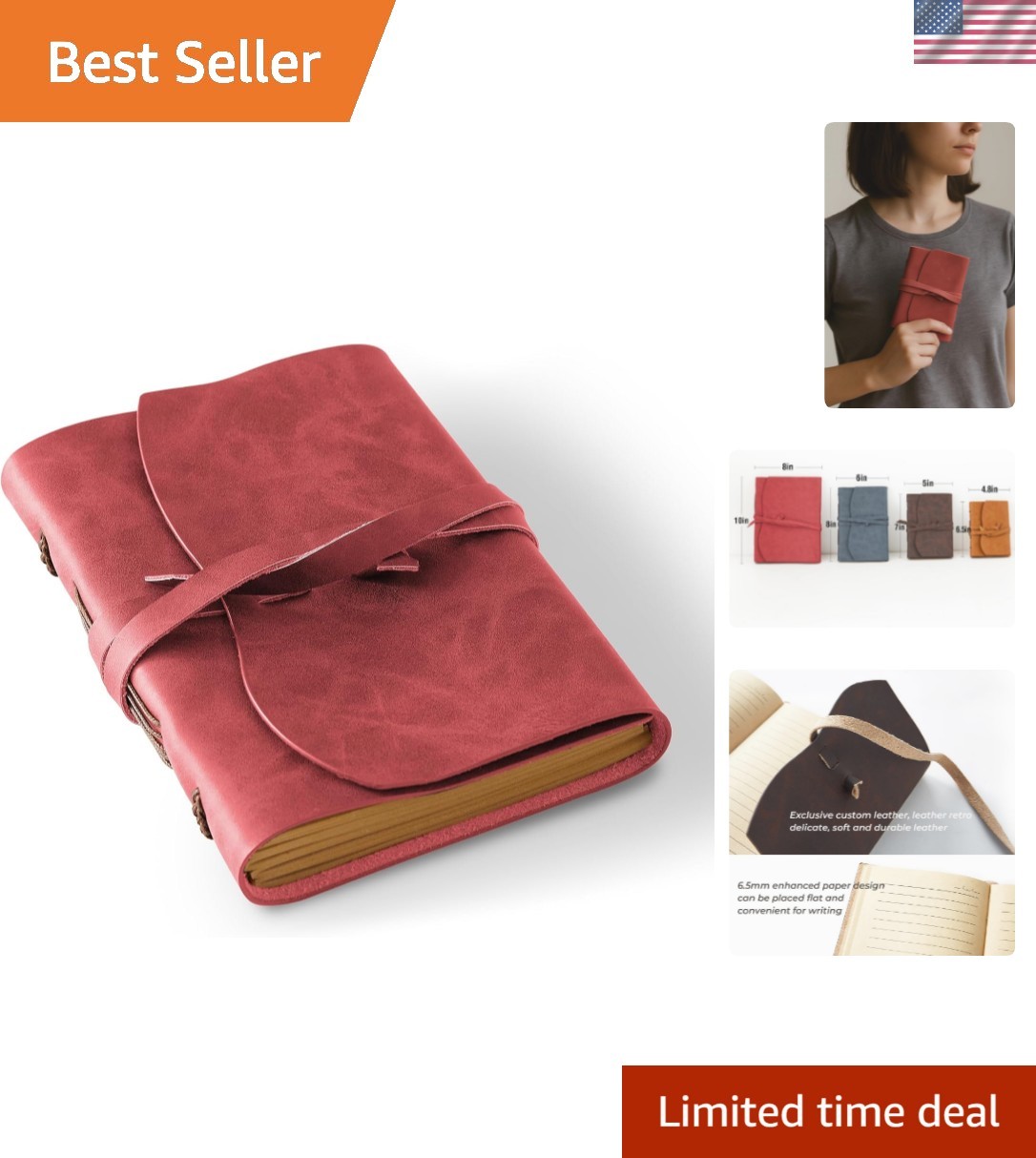 Elegant Red Leather Journal 4.8×6.5 Inches – Vintage Mini Notebook for Writers