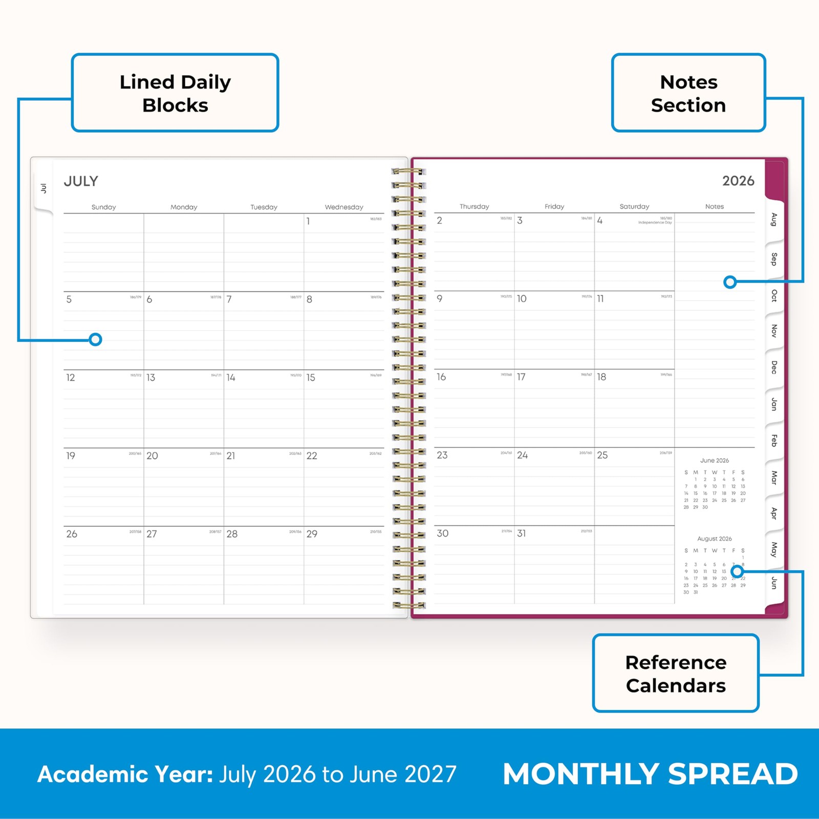 2026 2027 Weekly Monthly Planner Calendar Academic Year 8.5 x 11 Flexible Cover