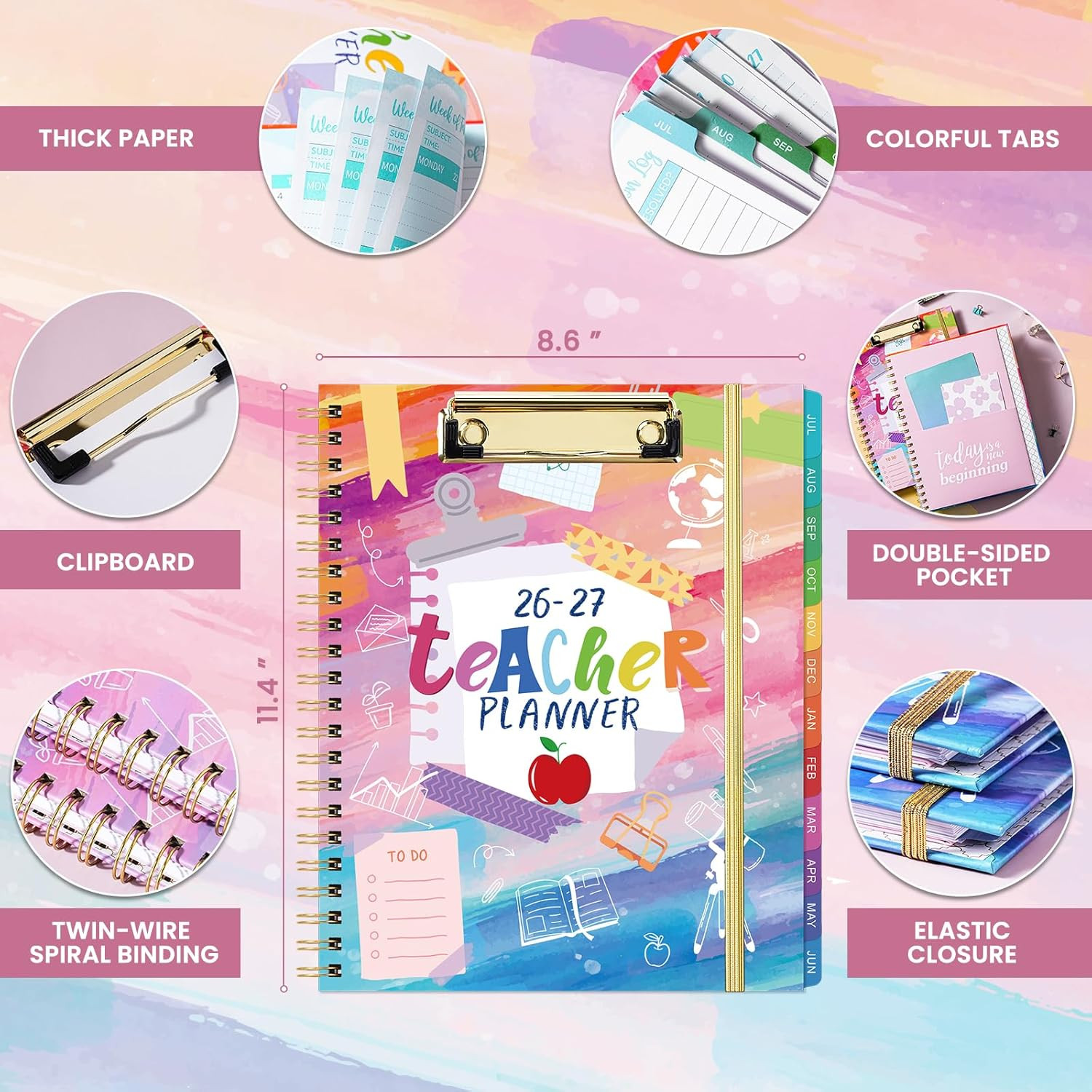 Teacher Planner 2026-2027 – Teacher Lesson Planner, July 2026 – June 2027, 9″ X