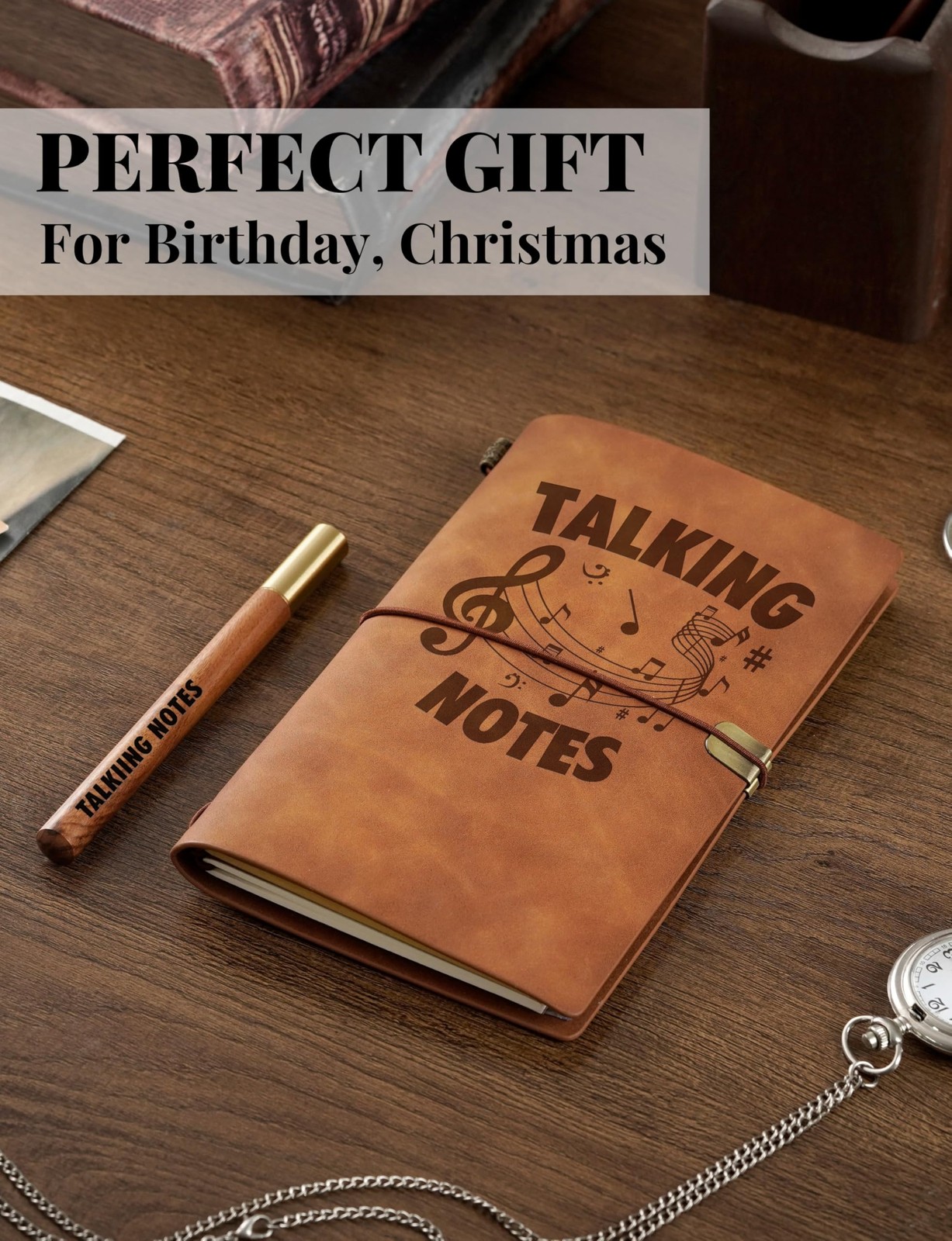 InnoBeta Music Lovers Gifts Journal With Pen, for Men 7.8” × 5”, Brown