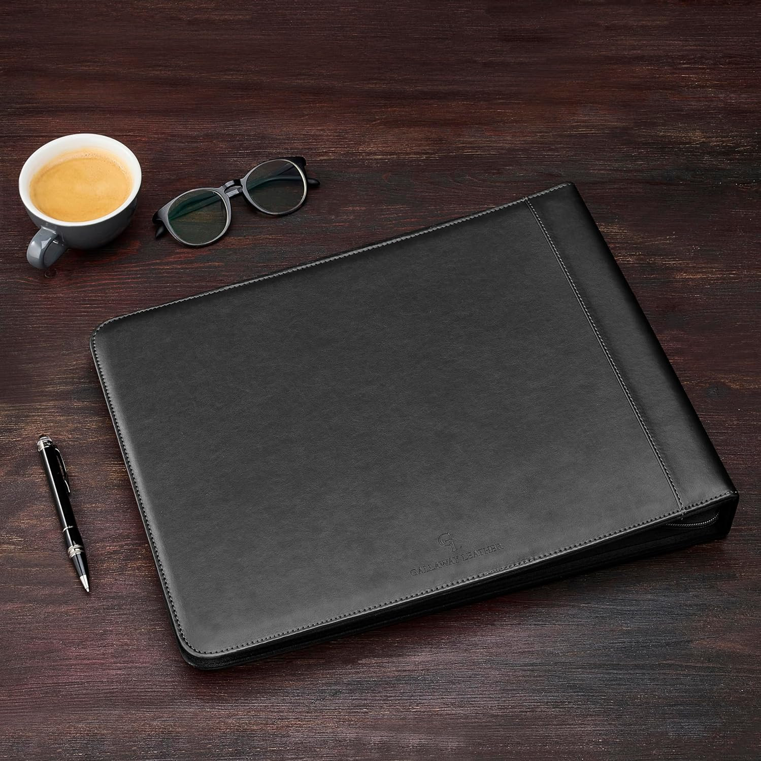7 Ring Checkbook Binder for Business Checks, PU Leather Check Binder Portfolio w