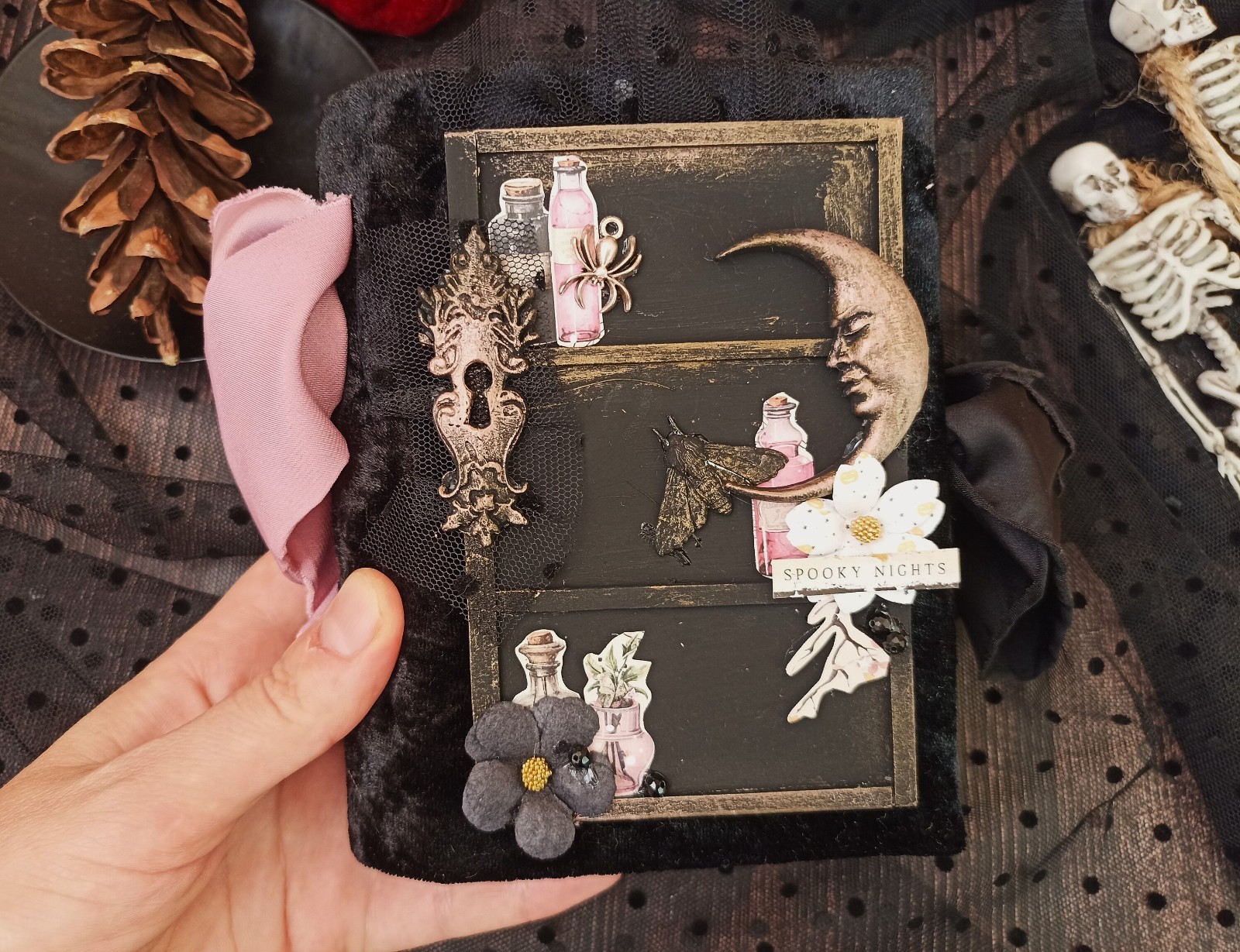 Dark gothic witch junk journal handmade blank Vampire notebook 6×5 in 200 pgs