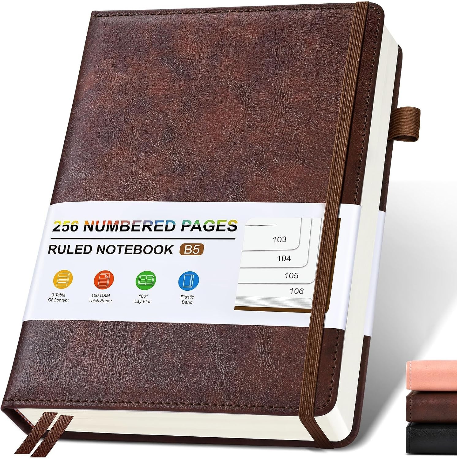 Lined Leather Journal Notebook for Men Women, Hardcover Journals with B5 Brown