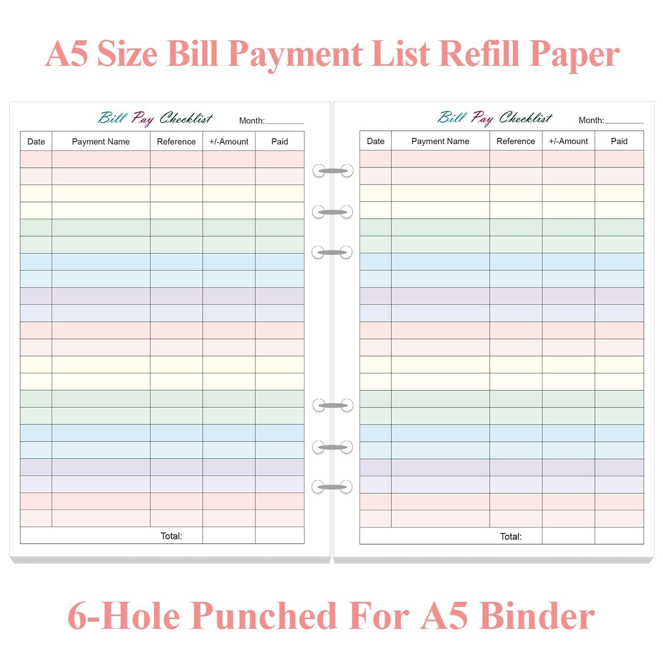 50 Sheets/100 Pages Colorful Monthly Budget Form A5 Binder 5.8×8.3 Inch