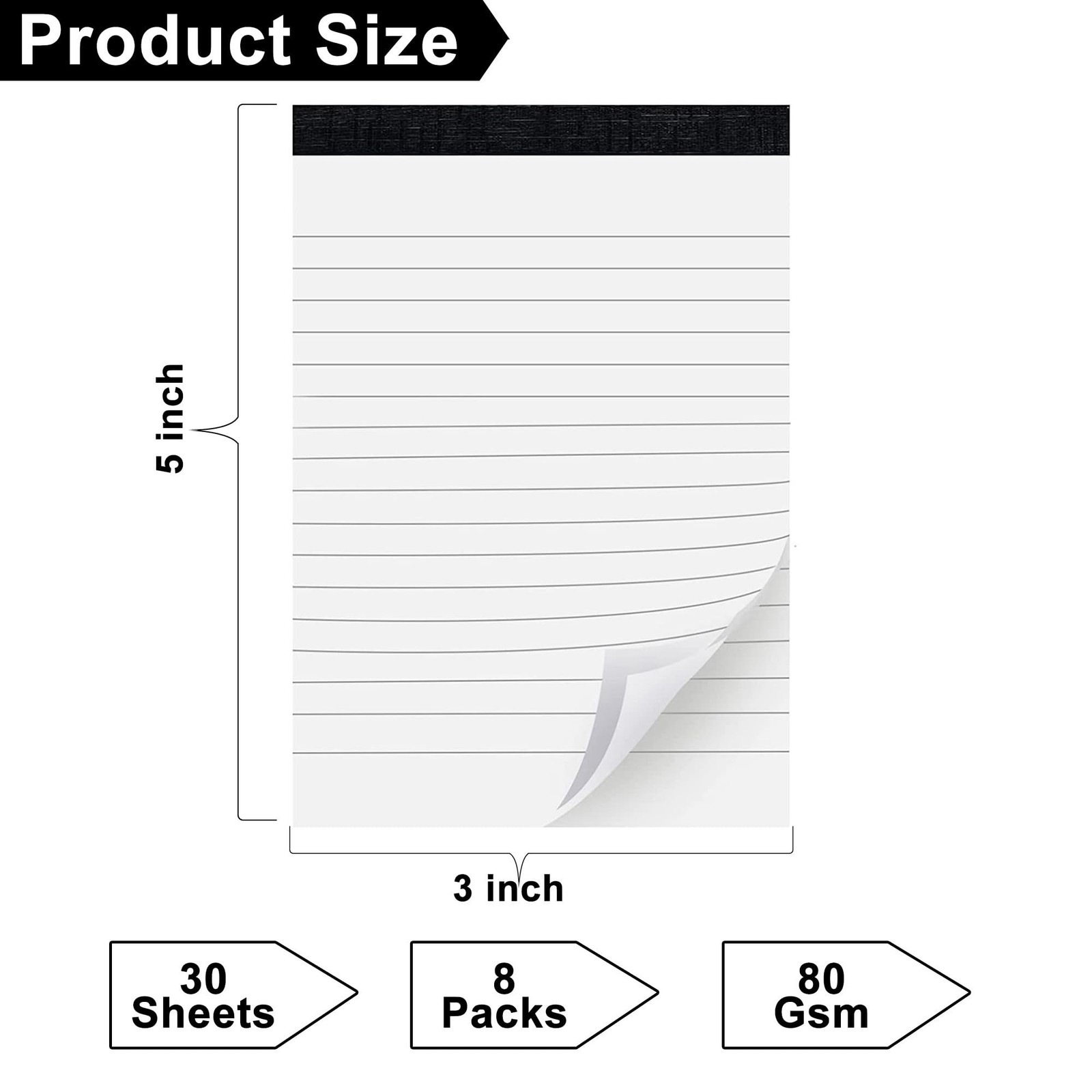 8 Pack Note Pads 3 x 5 Inch small notepads for Business Office Legal Pads, Wh…