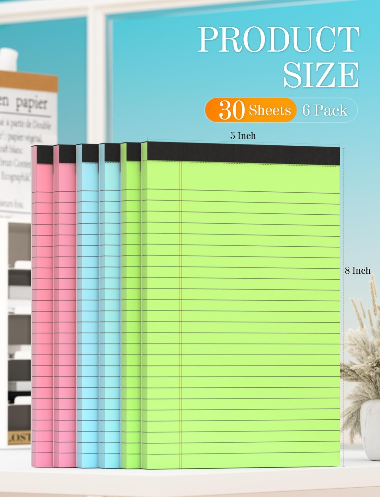 Zaviko Small Legal Pads 5×8 Colored Note Pads, 6 Pack Small Notepads for Work…
