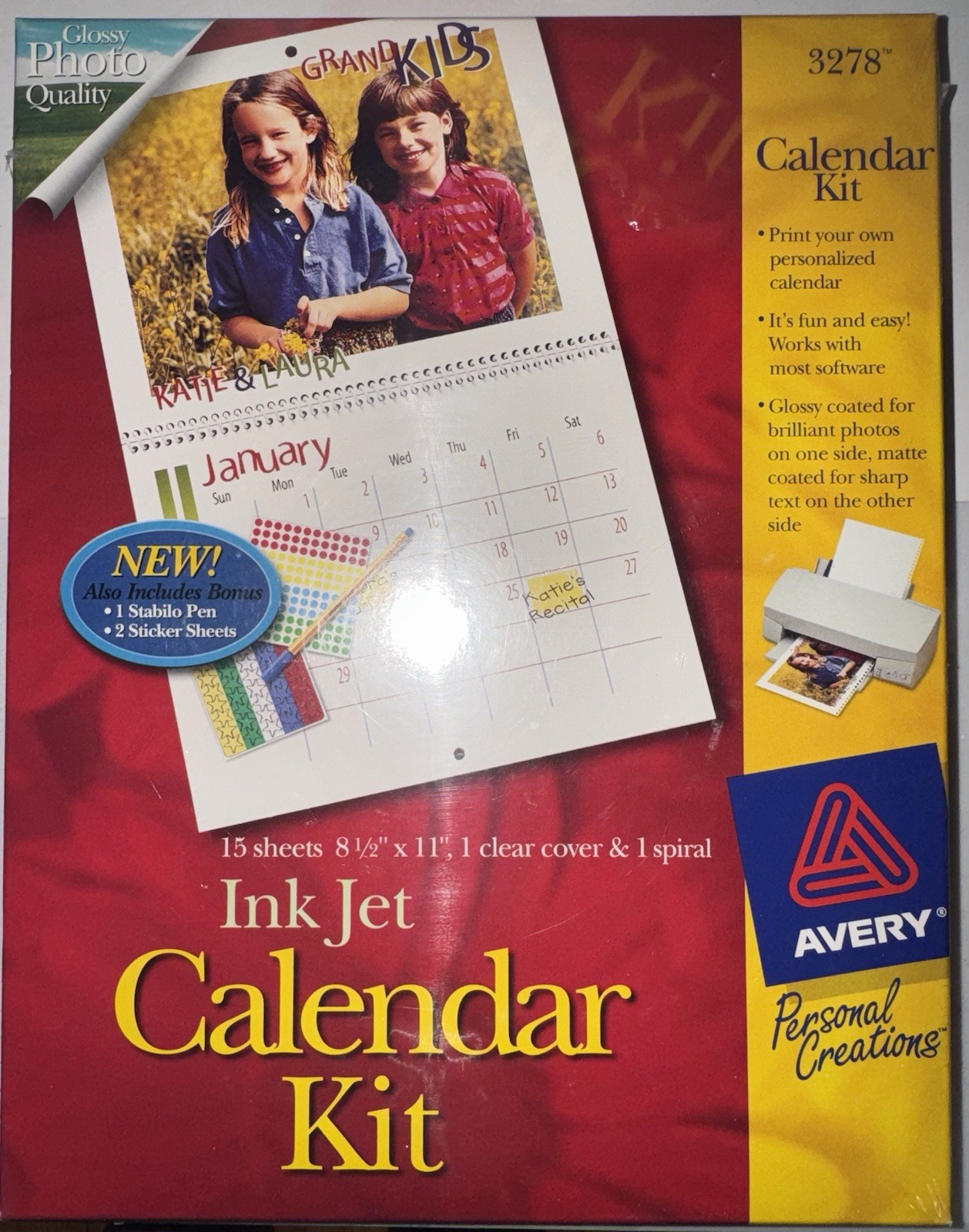 NEW AVERY CALENDAR KIT #3278 15 SHEETS 8 1/2 X 11″ CLEAR COVER & SPRIAL INK JET