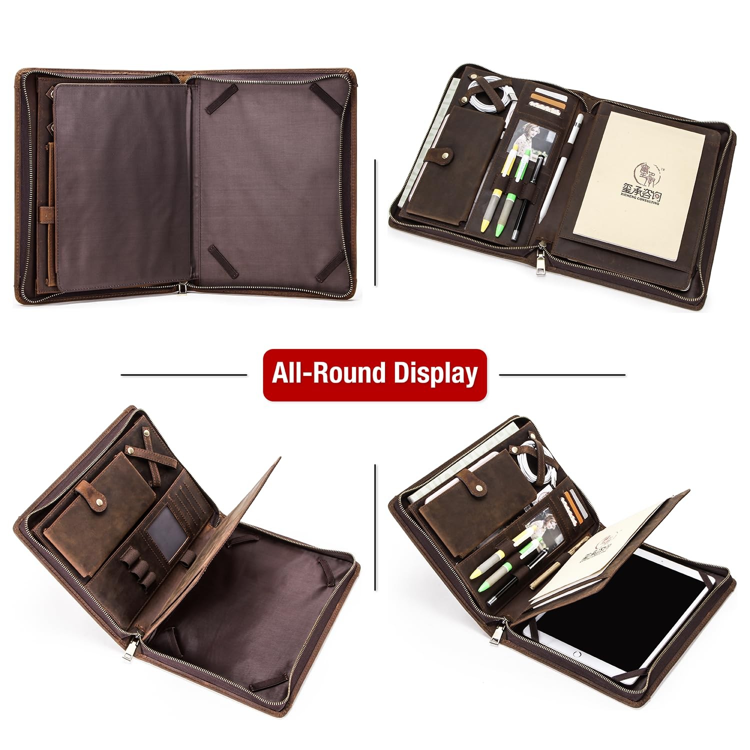 Top Grain Leather 11″ Portfolio for Men & Women, Solid Vintage Design, Handma…