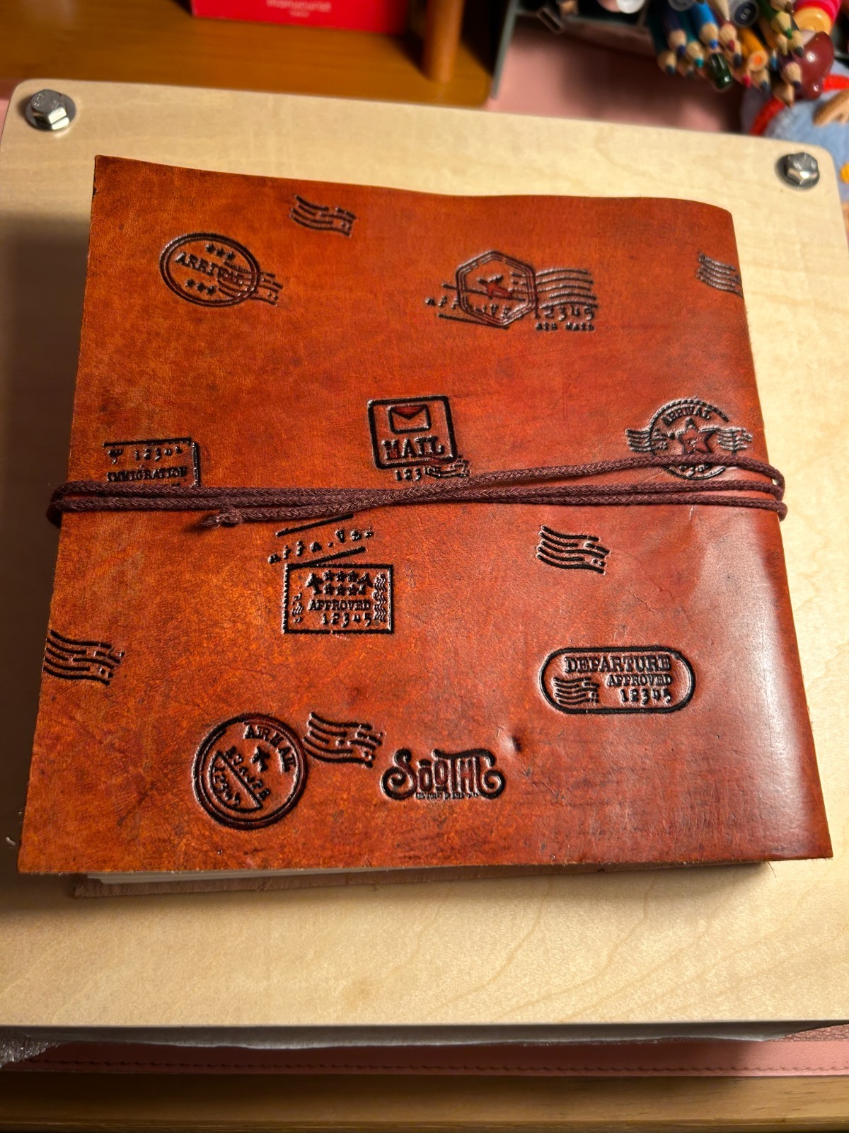 Wanderlust Handmade Leather Journal 7×7 Embossed Map Travel Notebook Khadi Paper