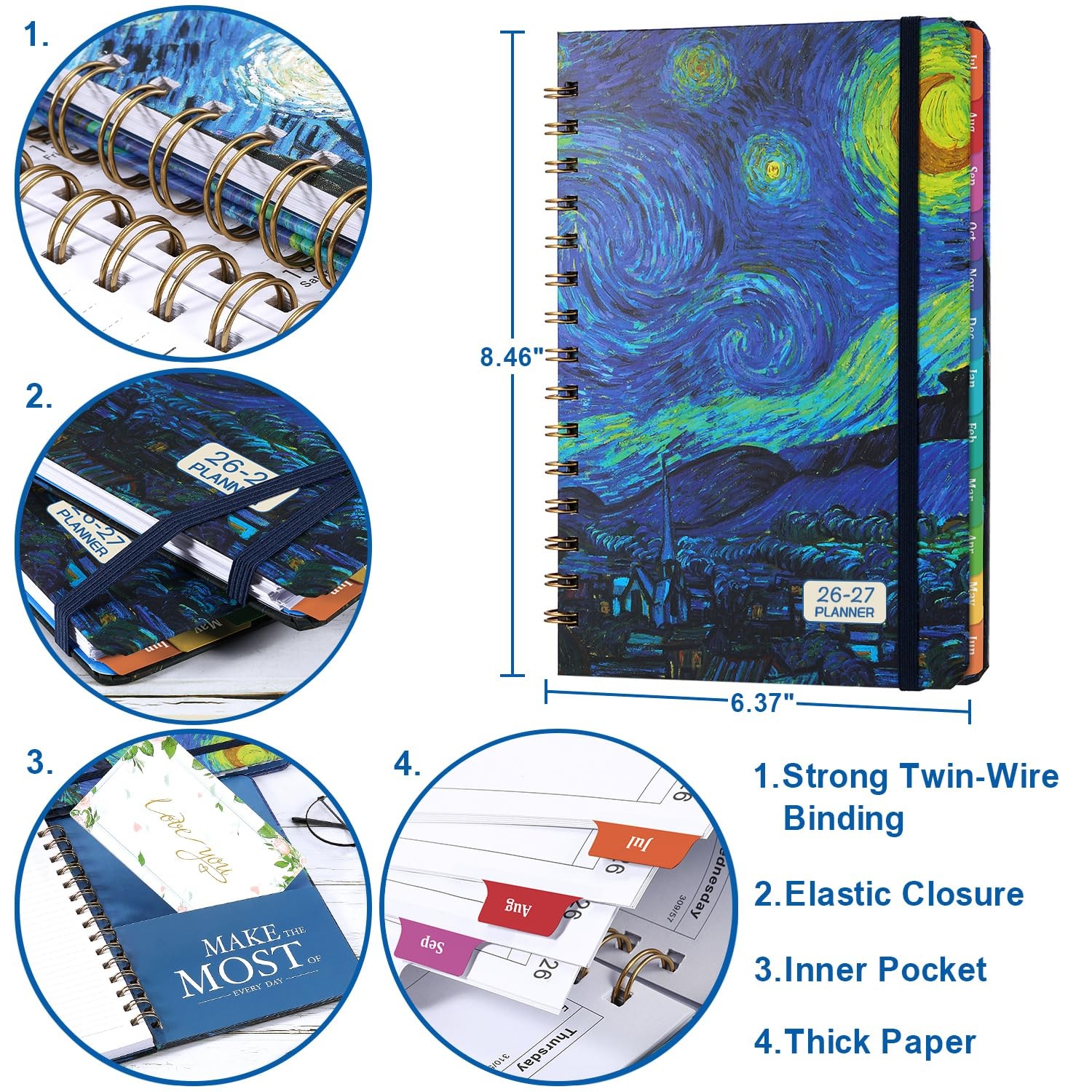 2026-2027 Planner – Jul.2026 – Jun.2027, Weekly ＆ A5, Blue with Starry Night
