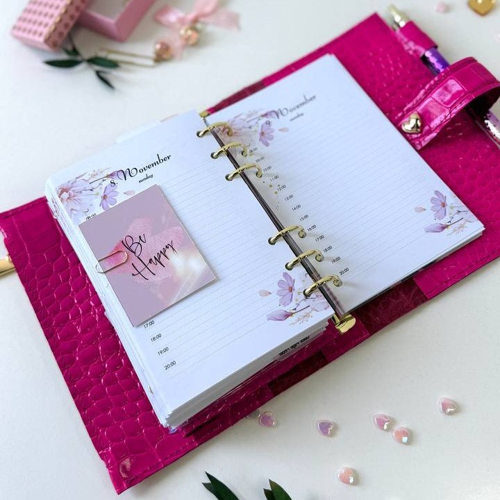 Luxury A6 Fuchsia Croc Genuine Italian Leather Planner – Pink Dated Organizer