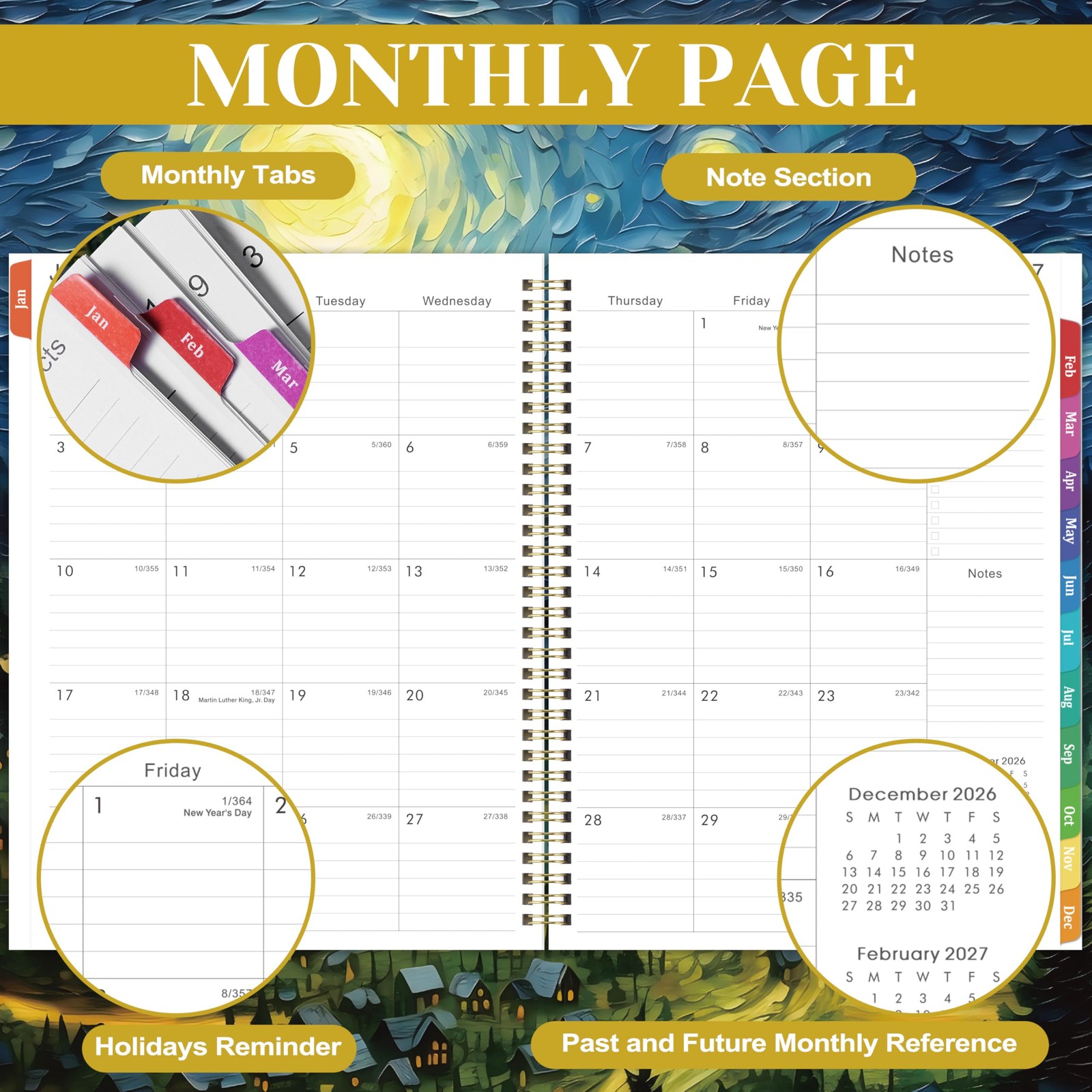 2027 Planner – 2027 Weekly and Monthly, Jan. 2027 – A4, Multicolor 2