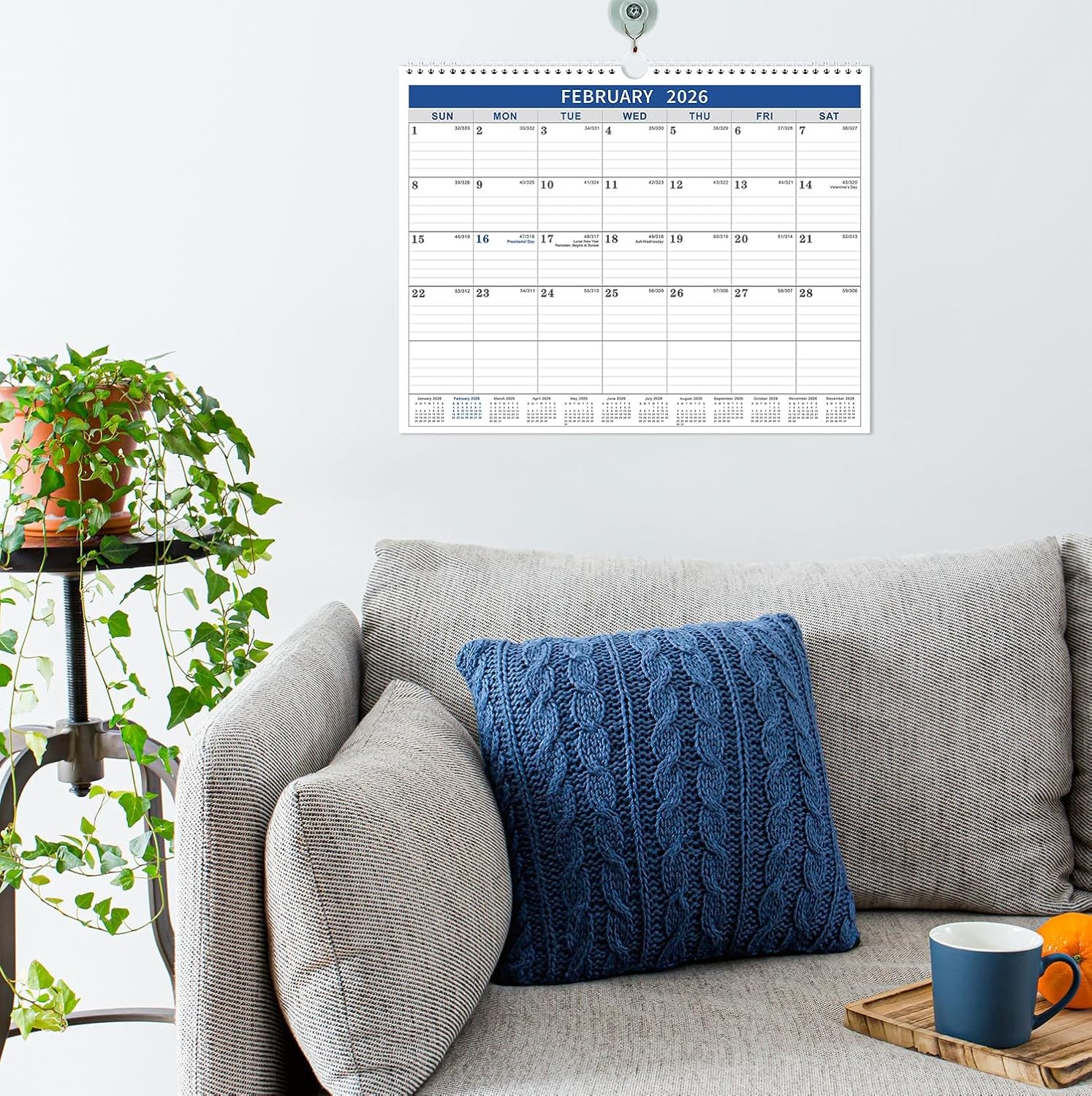 2026 Calendar – 2026 Wall from Jan. 2026 – Dec.2026, blue