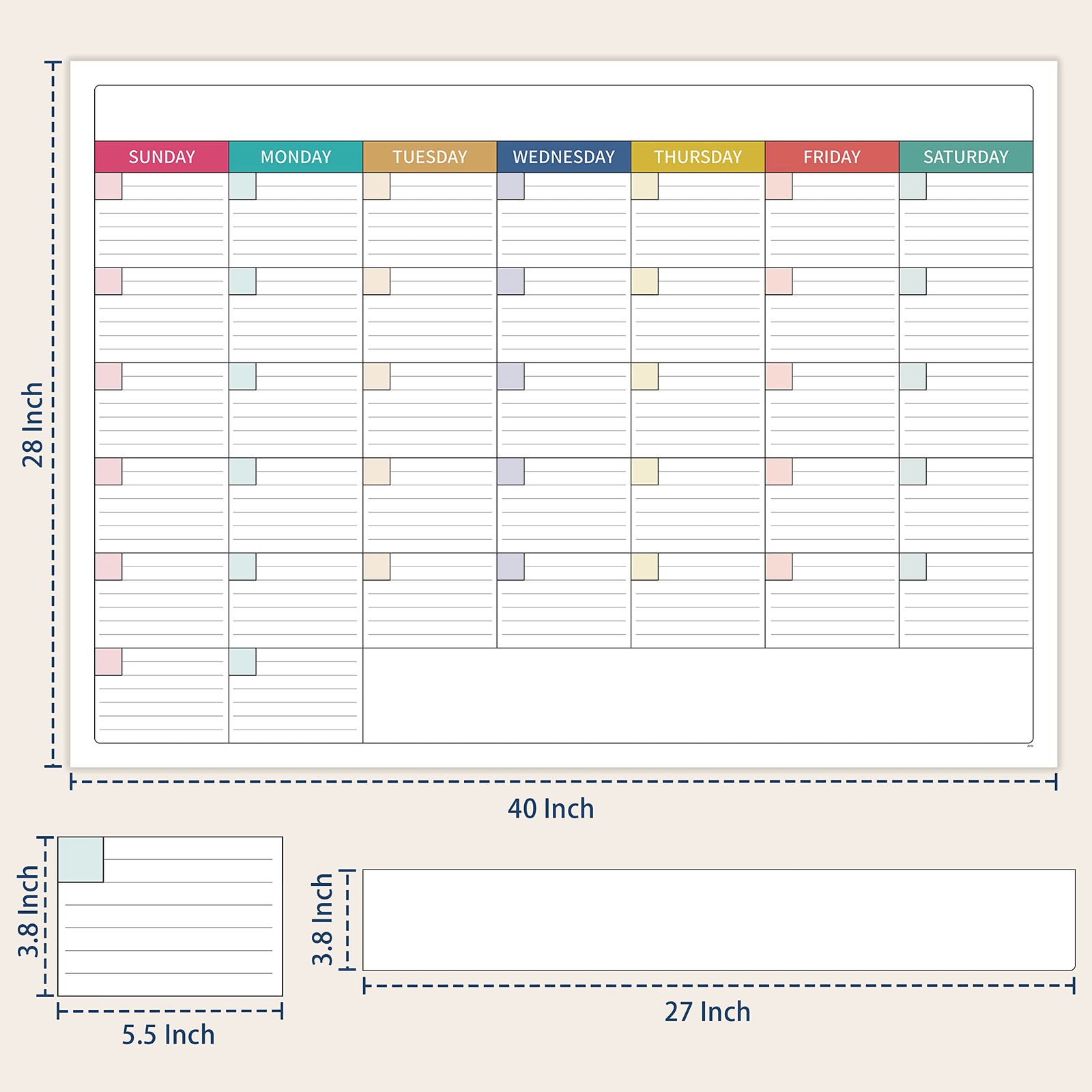 Large Dry Erase Calendar for Wall – Undated Calendar, MULTICOLORED2