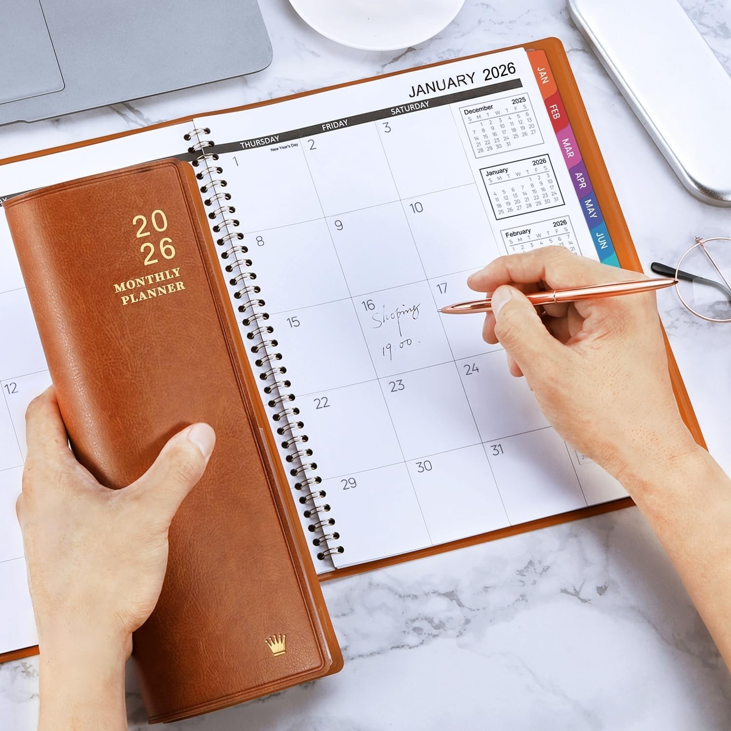 Sophisticated Faux Leather 2026 Planner – 256 Pages, Strong Twin-Wire Binding