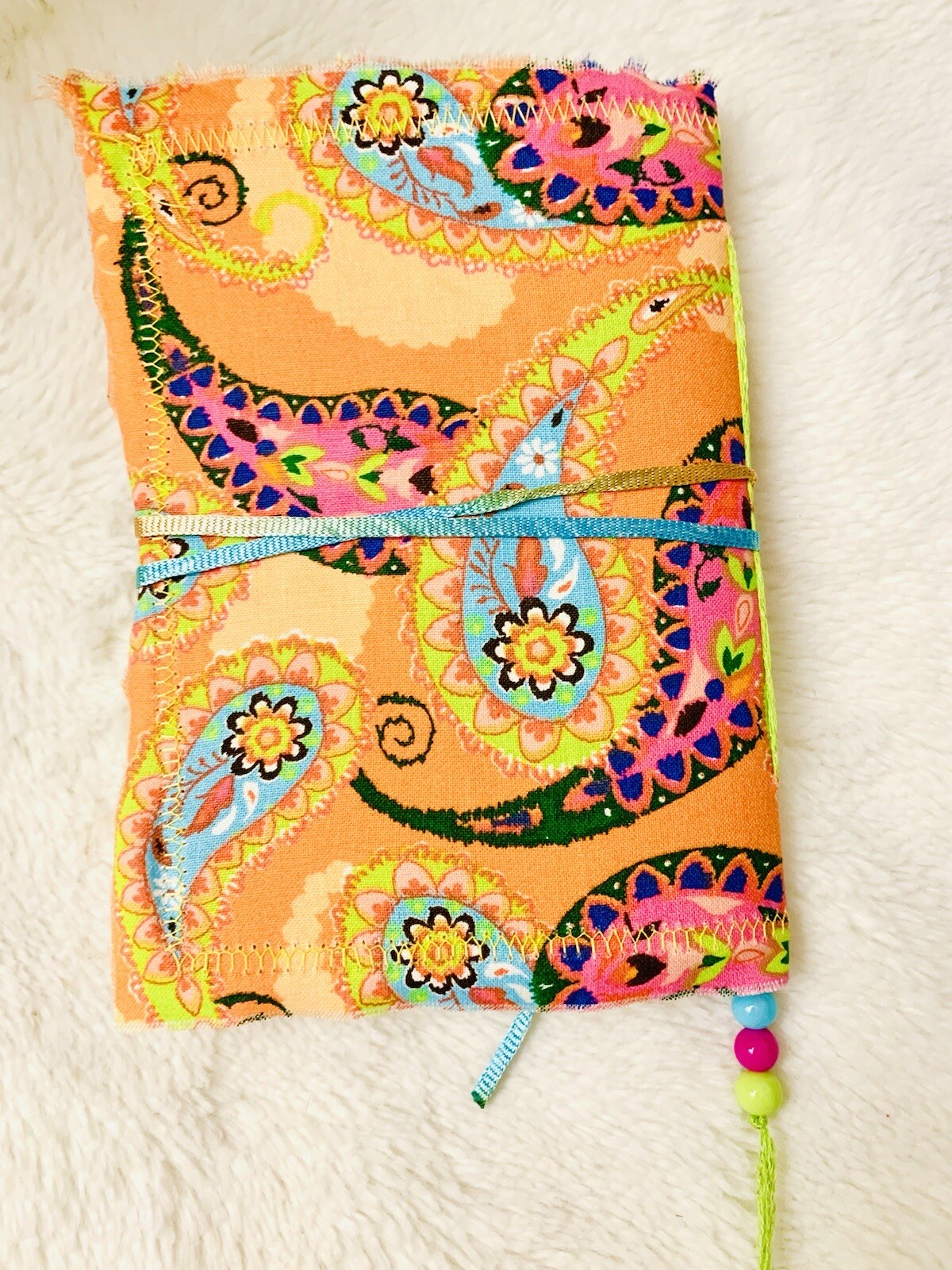 Orange Paisley Bohemian Journal, Handmade Fabric Junk Journal, Boho Journal