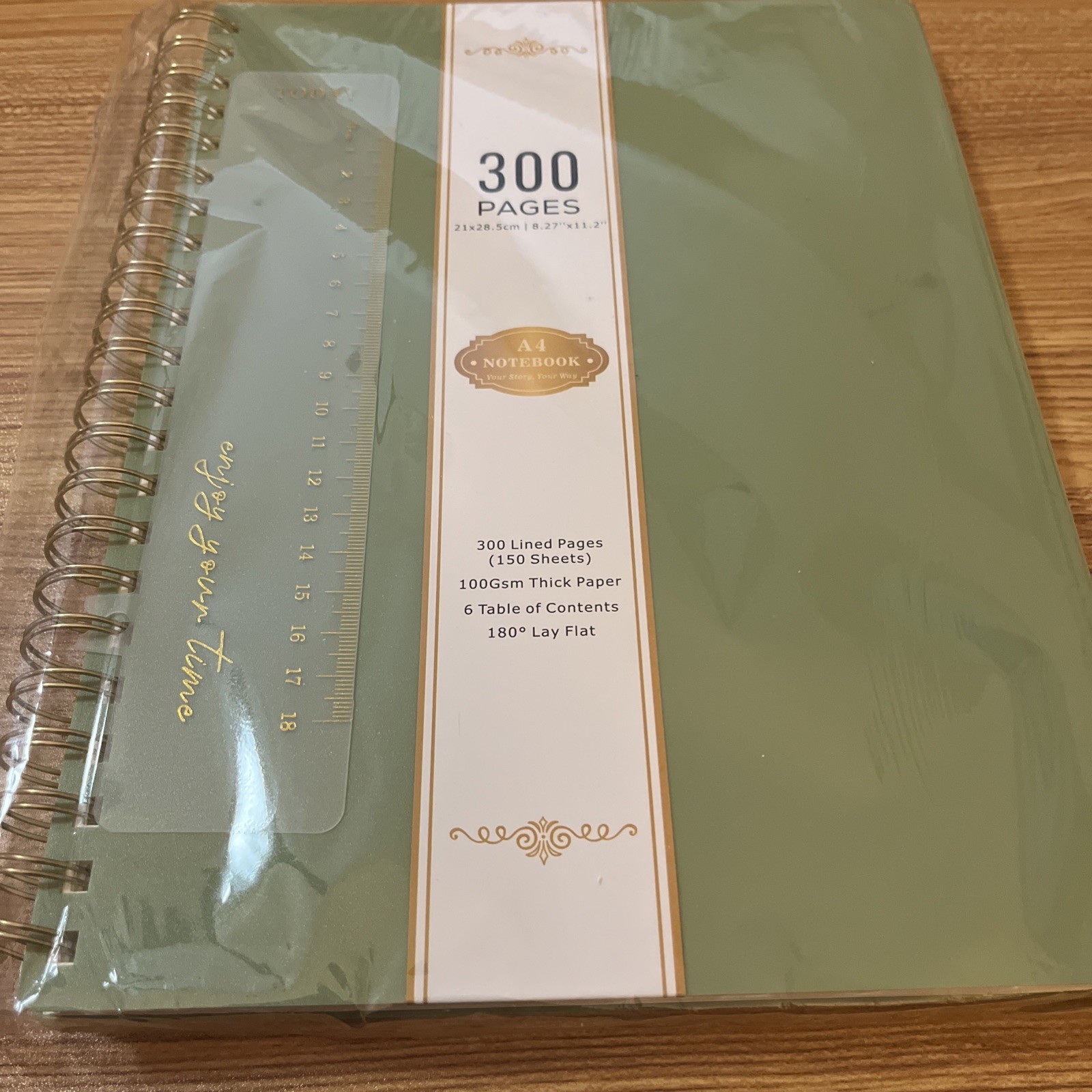 300 Lined Pages(150 Sheets) 100 GSM Thick Paper 6 TOContents GREEN 180deg Flat