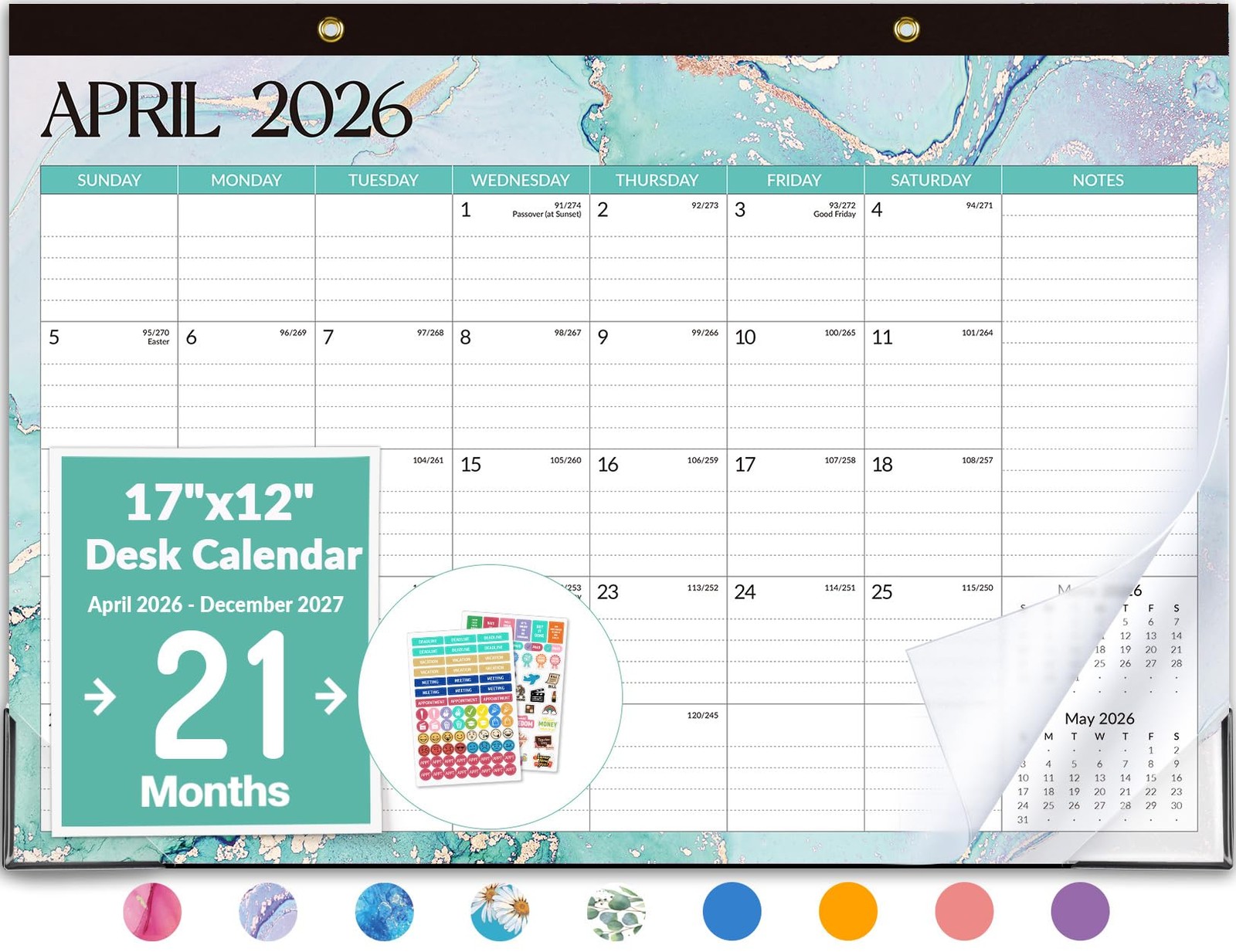 Forvencer Desk Calendar 2026-2027, 21 17 x 12″- (Apr 2026-Dec 2027), Blue