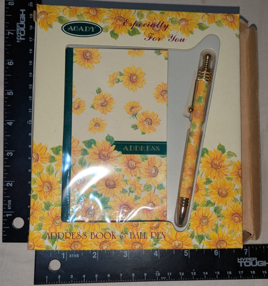ACADY Yellow Flower Sunflower Pocket Address Book & Pen Gift Set Box