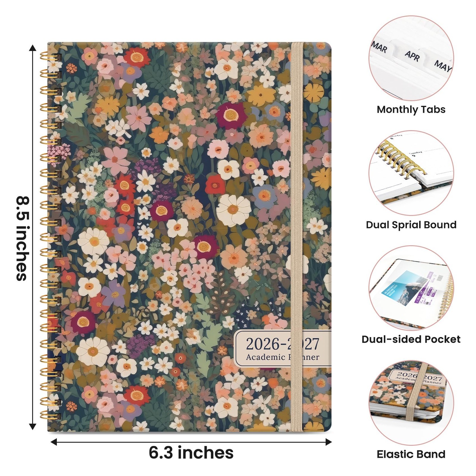 Planner 2026-2027, Monthly and Weekly 6.3″x8.5″ (A5), A-Garden Petals