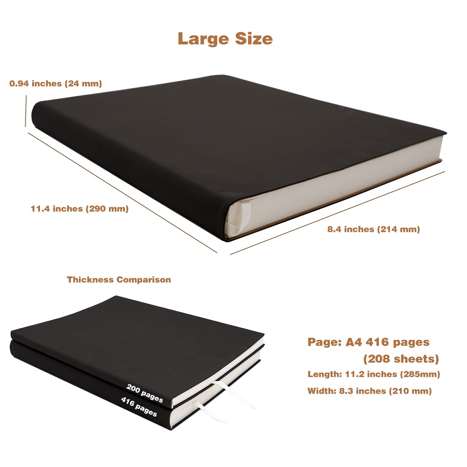 Large Thick Journal Notebook, Blank Papers, A4 8.4×11.4 inches, 416 Pages, So…