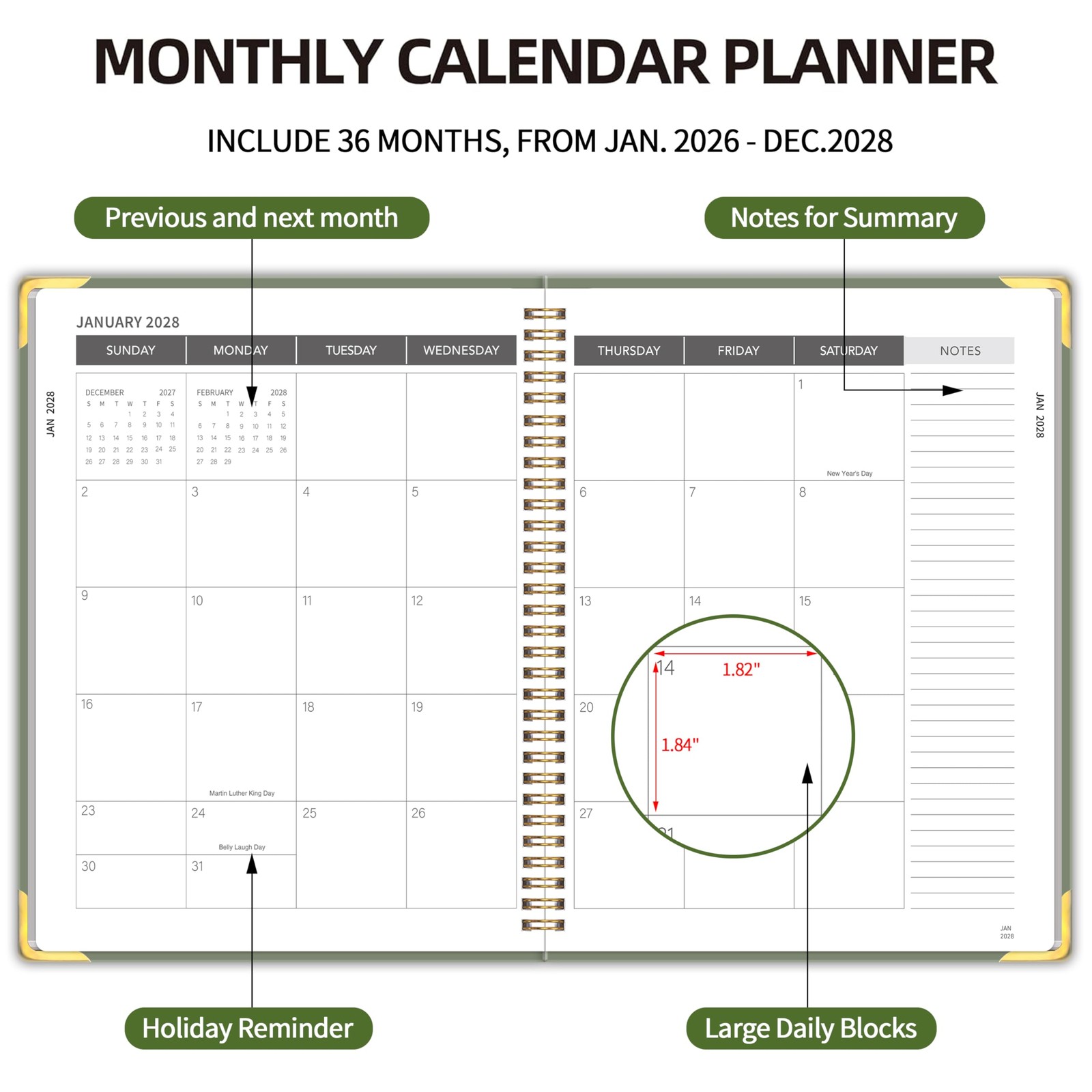 2026-2028 Monthly Planner – 3 Year Monthly Planner 2026-2028, Jan. 2026 – Dec.
