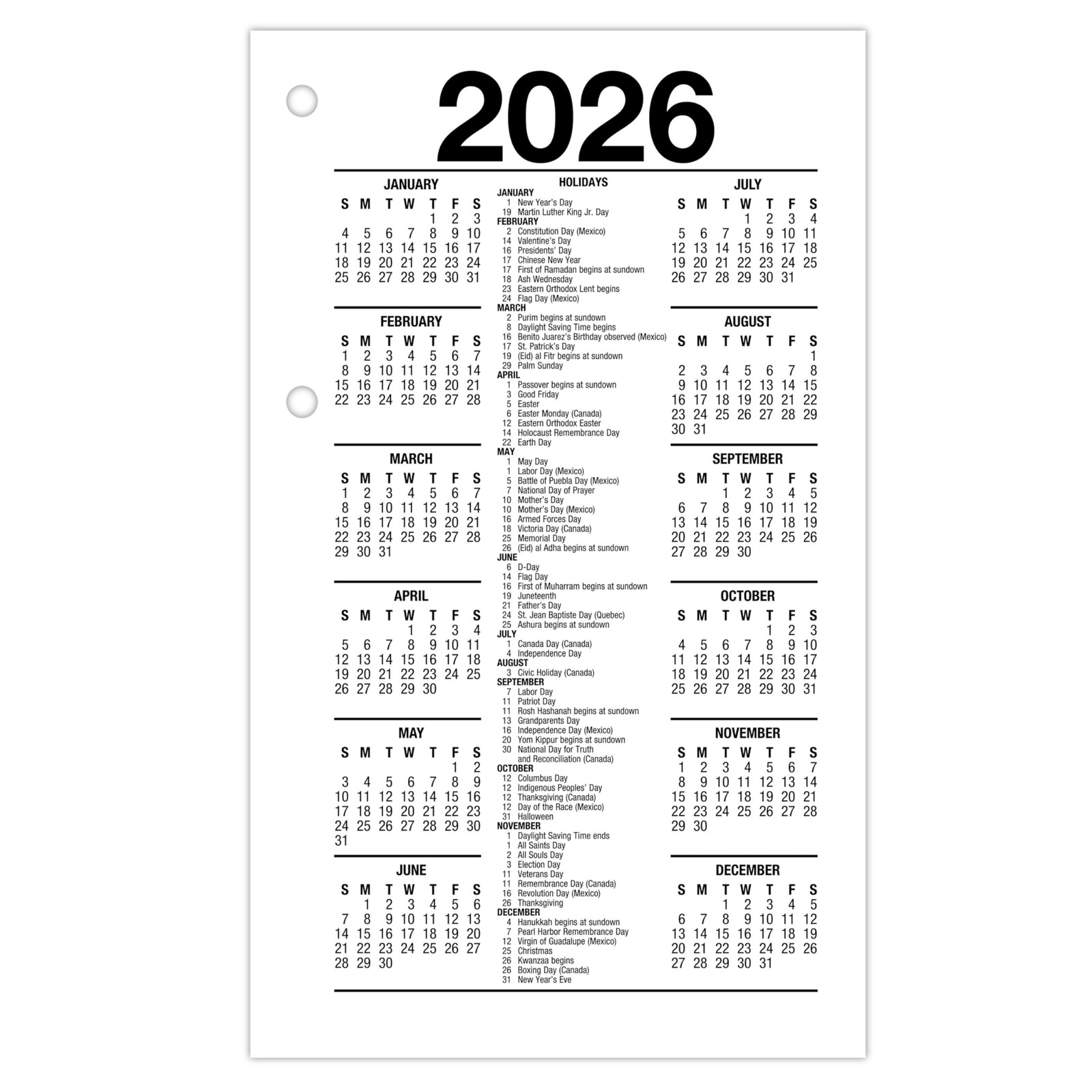 2026 Desk Calendar Refill, Daily, 3.5″ x 6″, Standard, Loose-Leaf (E717T5026)
