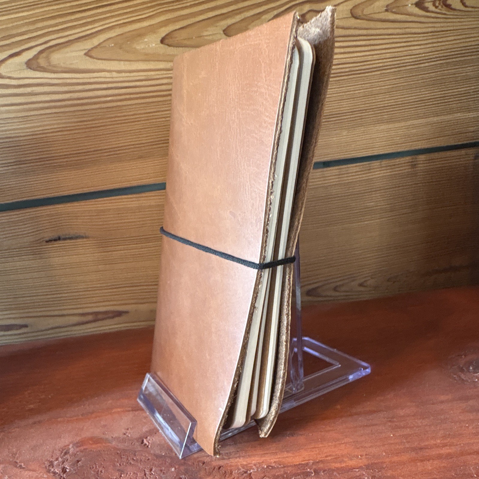 Leather Traveler Notebook w/ Elastic Band Closure Handmade Refillable Brown
