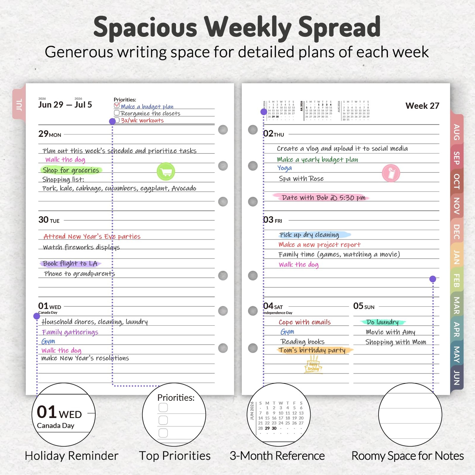 Forvencer 2026 Weekly & Monthly Planner Refills for Two Page Per Week, White