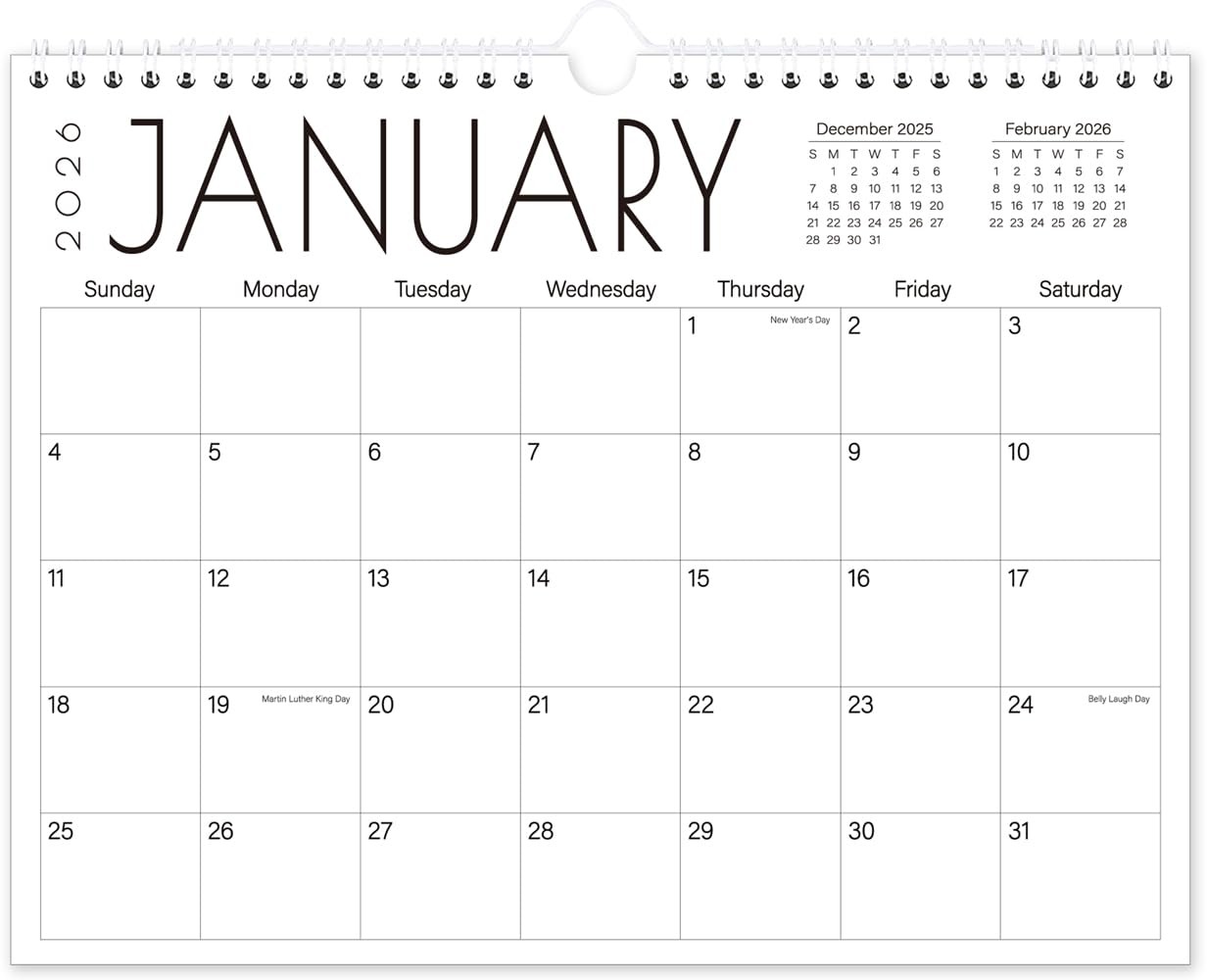 Calendar 2026-18 Months Wall from 8.5″ x 11″ wall, Black-Large-Word