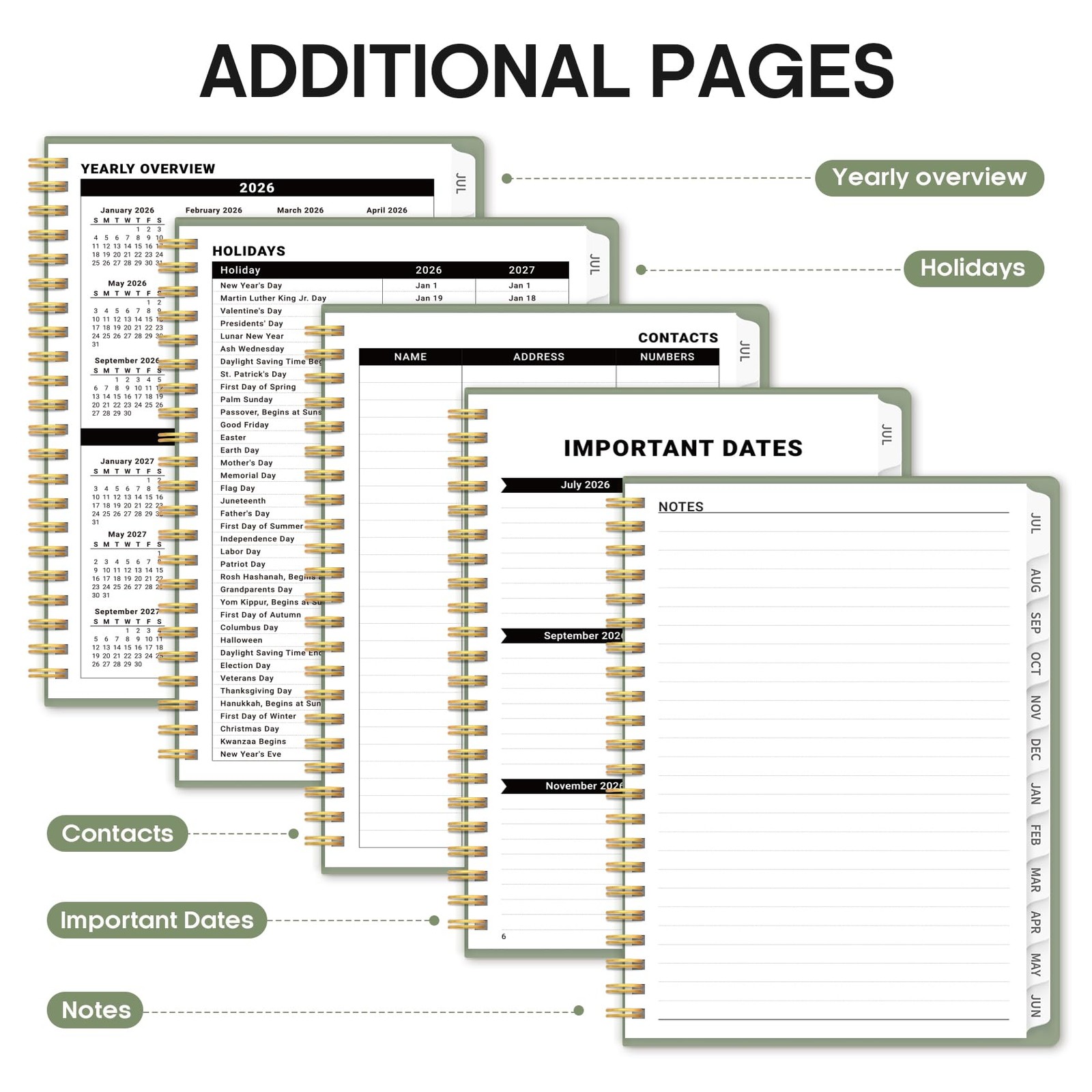 Planner 2026-2027, 8.5″ x 11″ Weekly and Monthly A4(8.5″x11″), A-Green