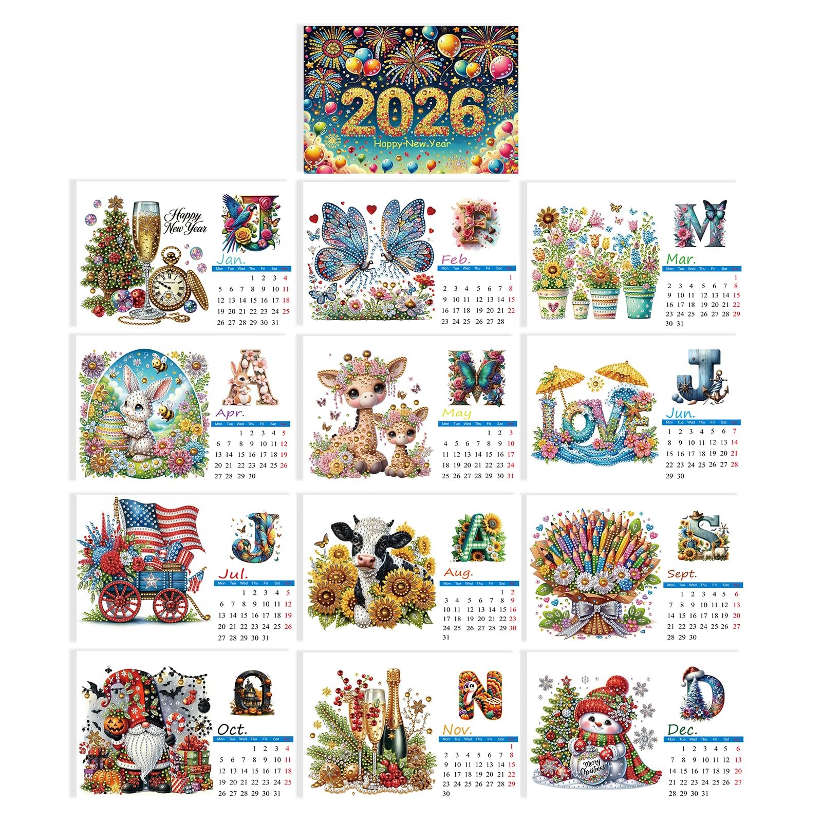 DIYDeligths Diamond Art Painting Desk Calendar 2026 Monthly Flip 2026-B