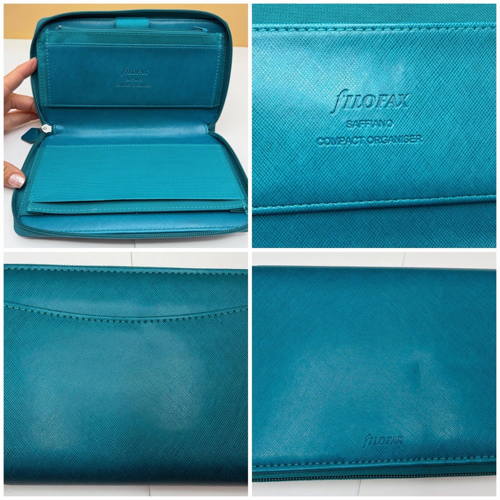 Filofax Saffiano Compact Zip Organizer Teal Aqua Travel Wallet Planner 8.5 X 5.5