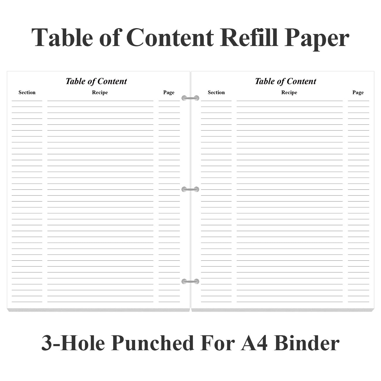 Blank Recipe Paper for A4 Binder – 3 Hole 8.5″ x 11″ (Letter), White