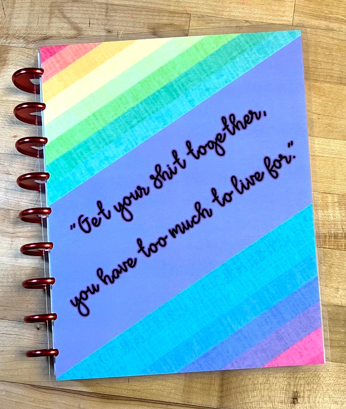 Rainbow Stripe S**t Together Quote Front & Back Cover Set 4 use w HAPPY Planner