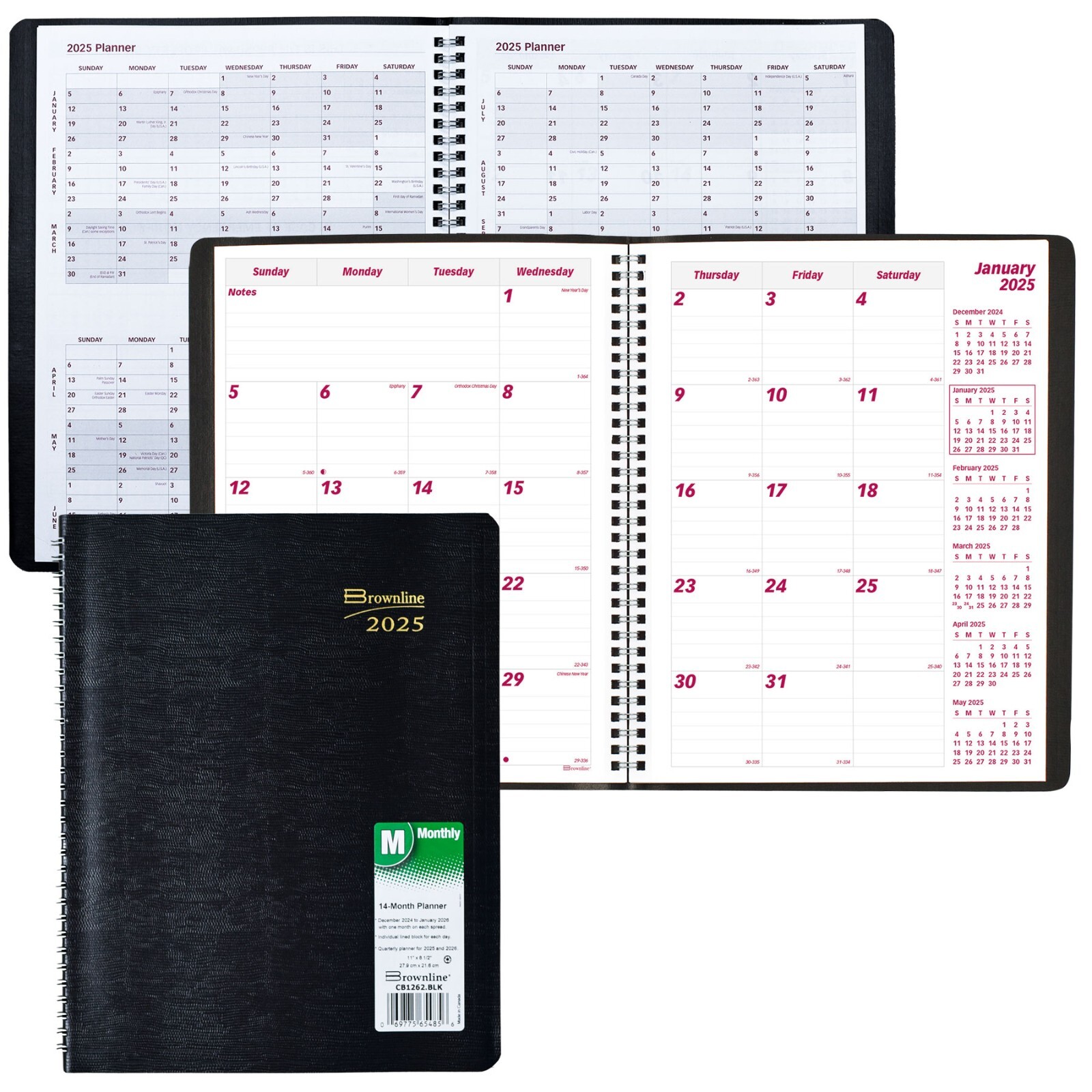 2025 Brownline CB1262.BLK Monthly Planner, 8-1/2 x 11″